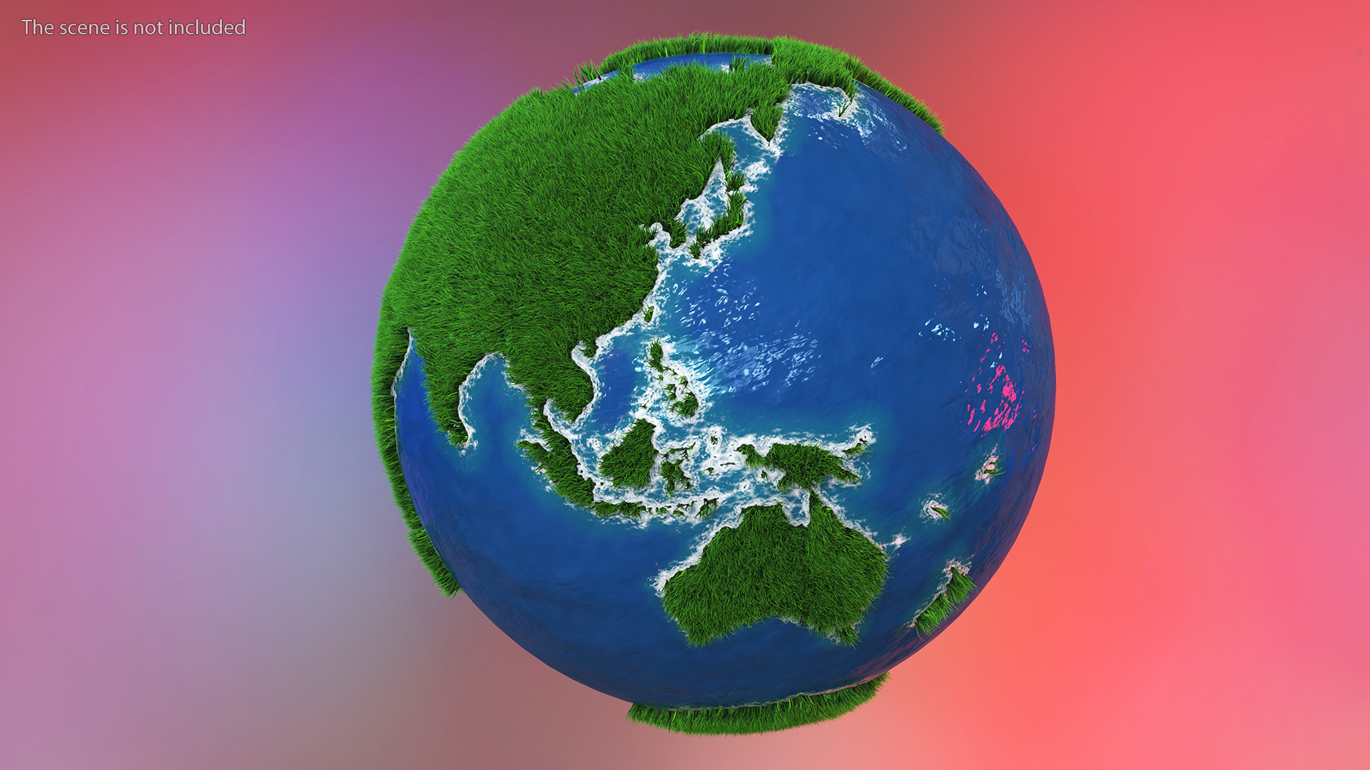 3D Stylized Earth Globe with Green Grass Fur