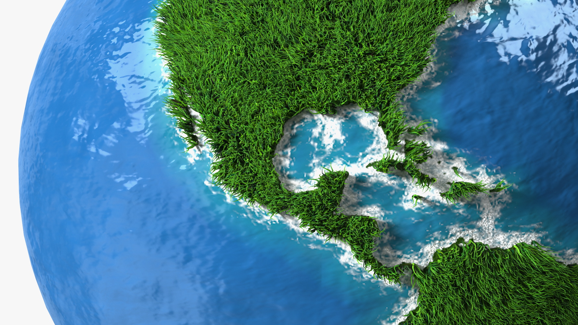 3D Stylized Earth Globe with Green Grass Fur