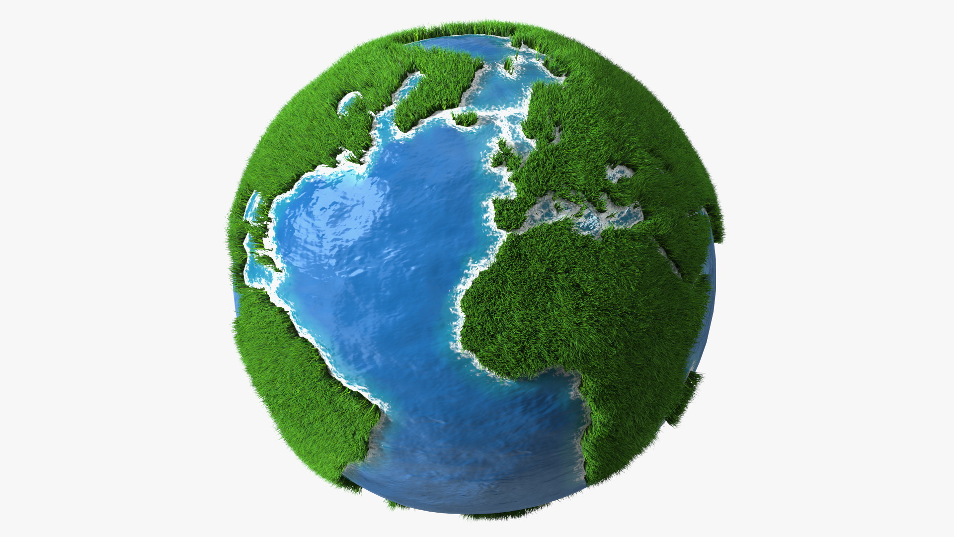 3D Stylized Earth Globe with Green Grass Fur