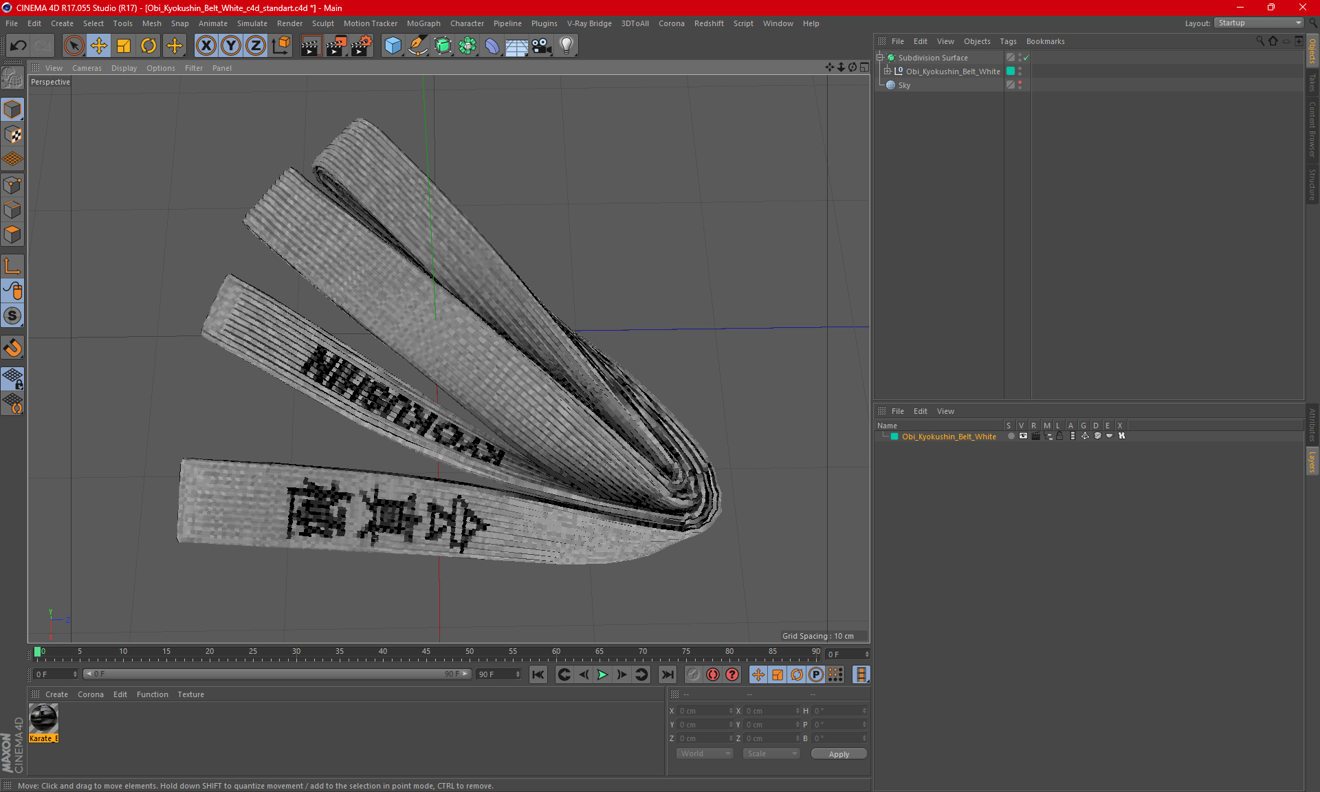 Obi Kyokushin Belt White 3D model