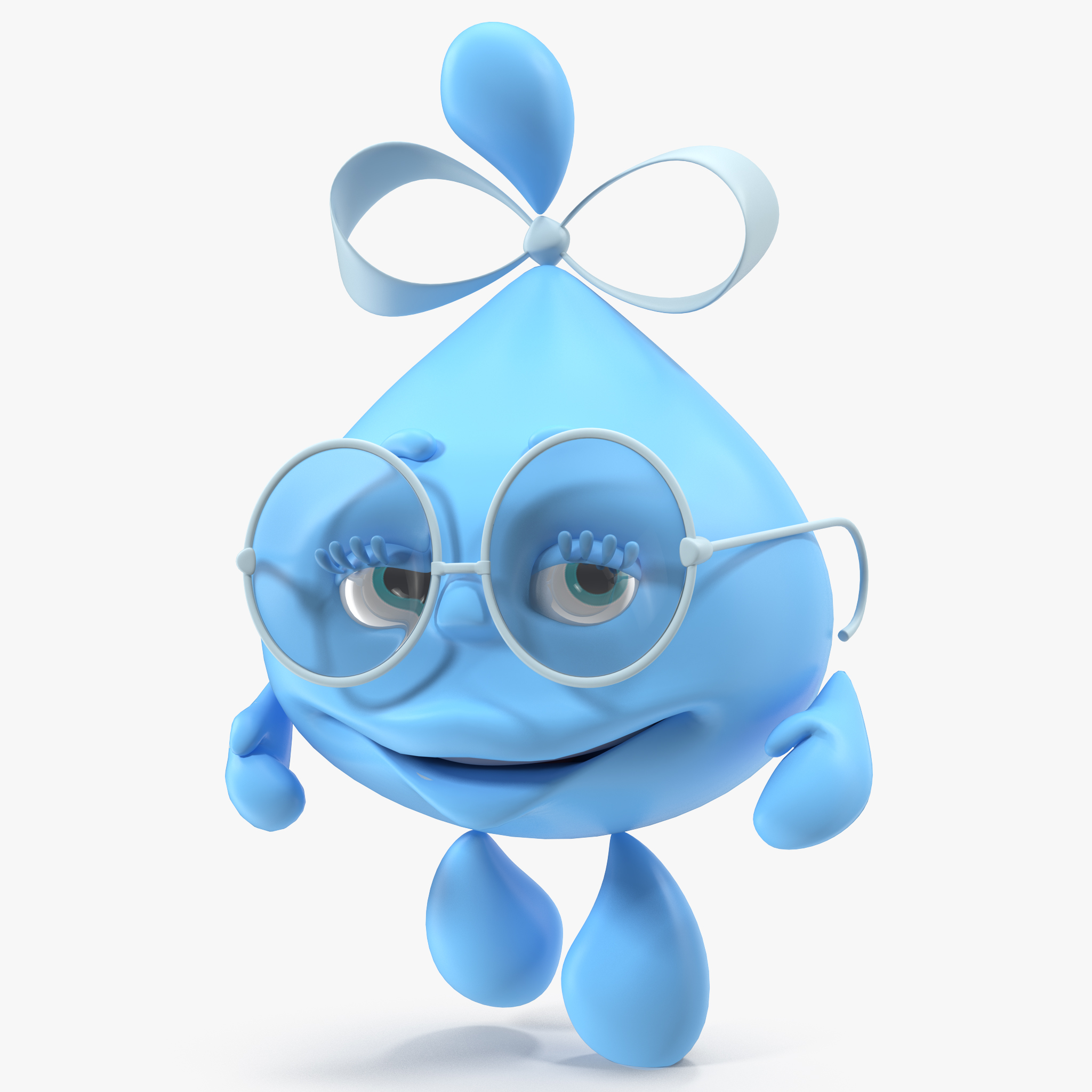 Water Droplet Cartoon Lady Character Rigged 3D Model