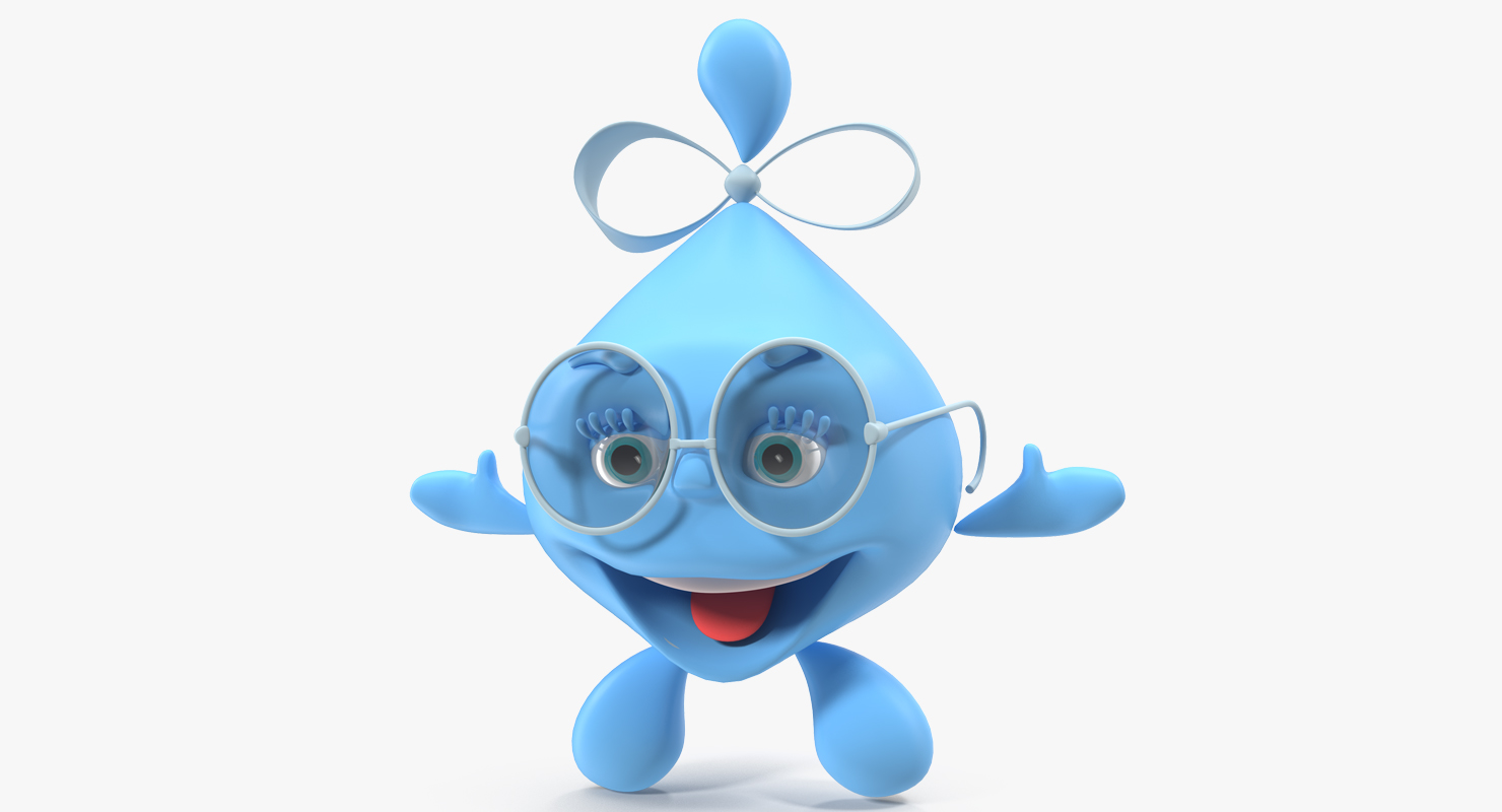 3D Water Droplet Cartoon Lady Character Rigged model
