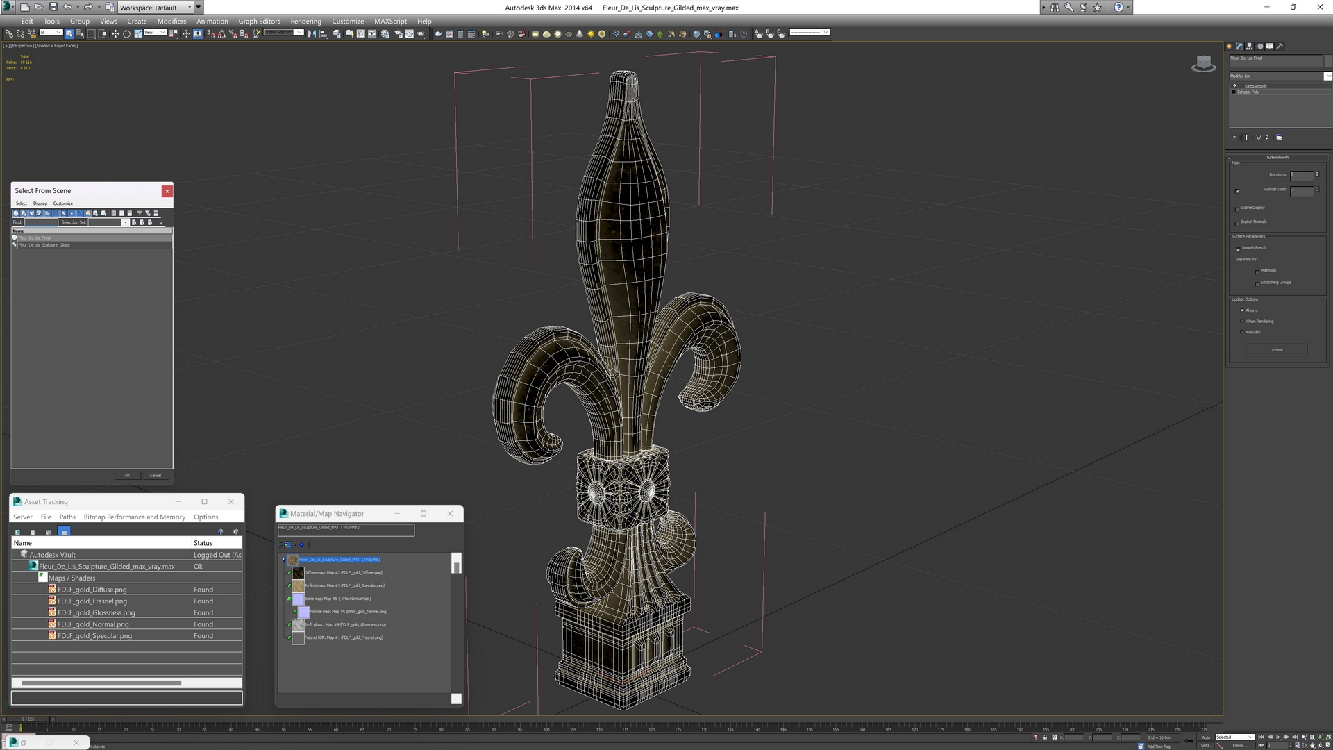Fleur De Lis Sculpture Gilded 3D model