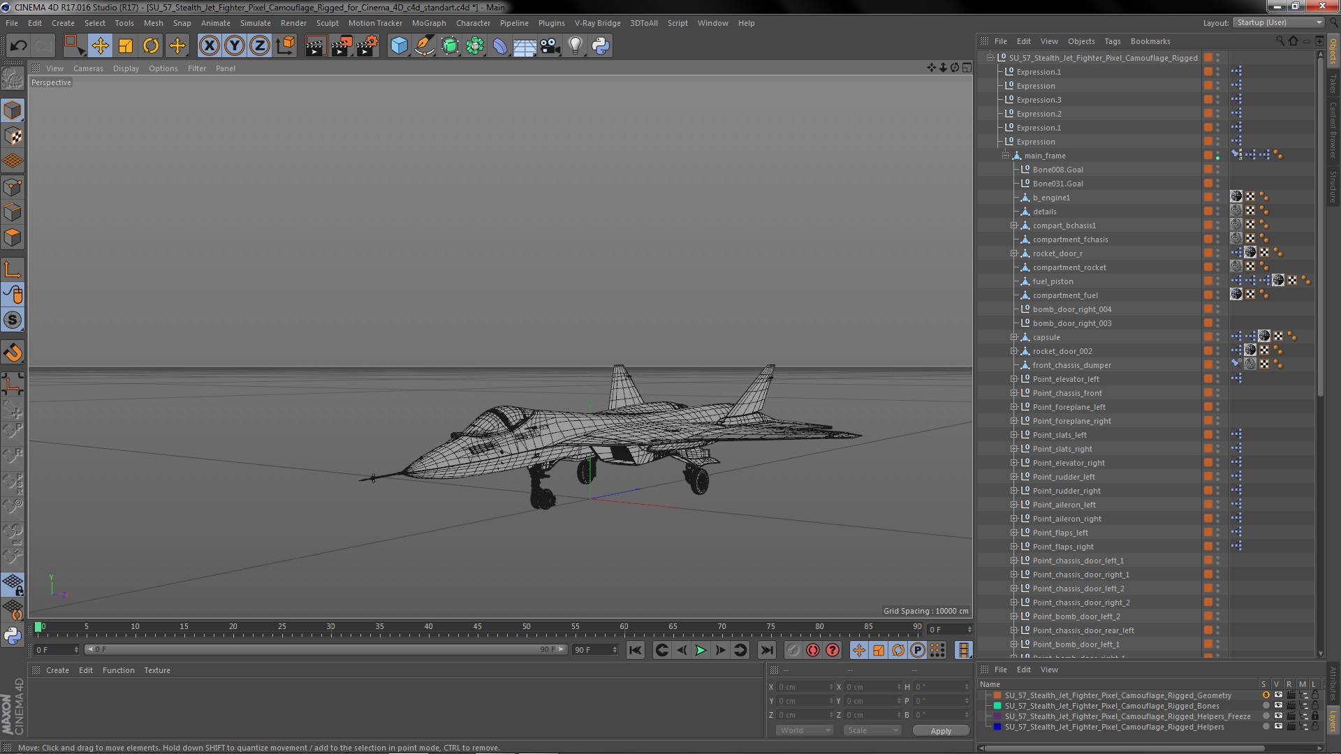 3D SU 57 Stealth Jet Fighter Pixel Camouflage Rigged for Cinema 4D model