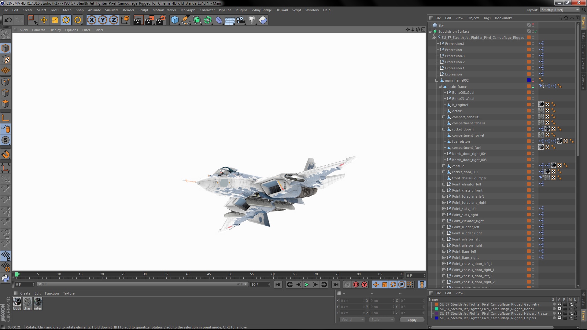 3D SU 57 Stealth Jet Fighter Pixel Camouflage Rigged for Cinema 4D model