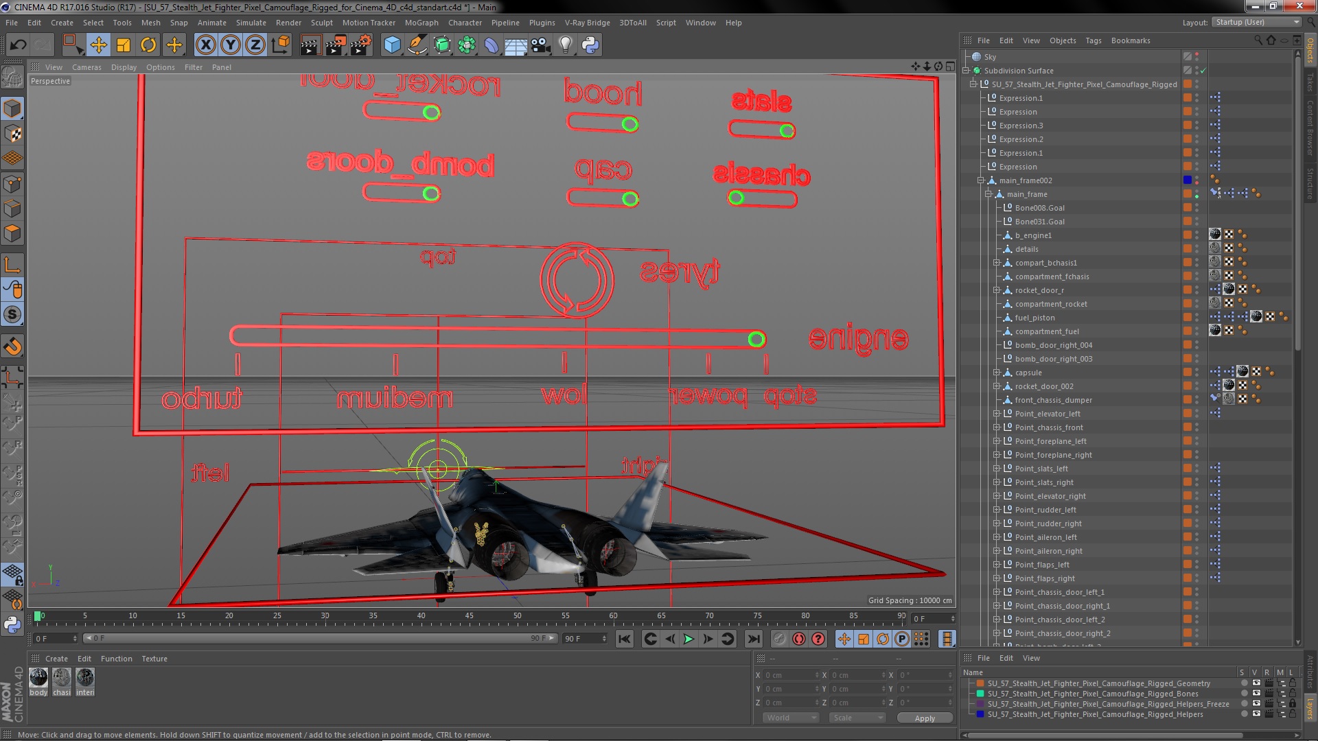 3D SU 57 Stealth Jet Fighter Pixel Camouflage Rigged for Cinema 4D model