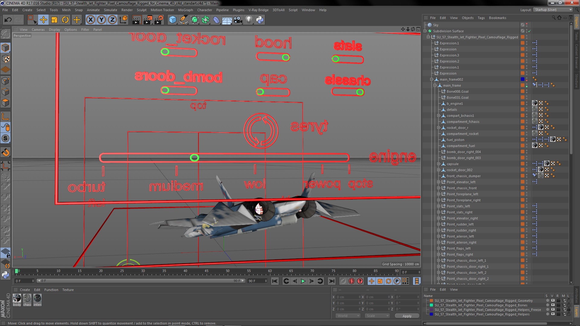 3D SU 57 Stealth Jet Fighter Pixel Camouflage Rigged for Cinema 4D model