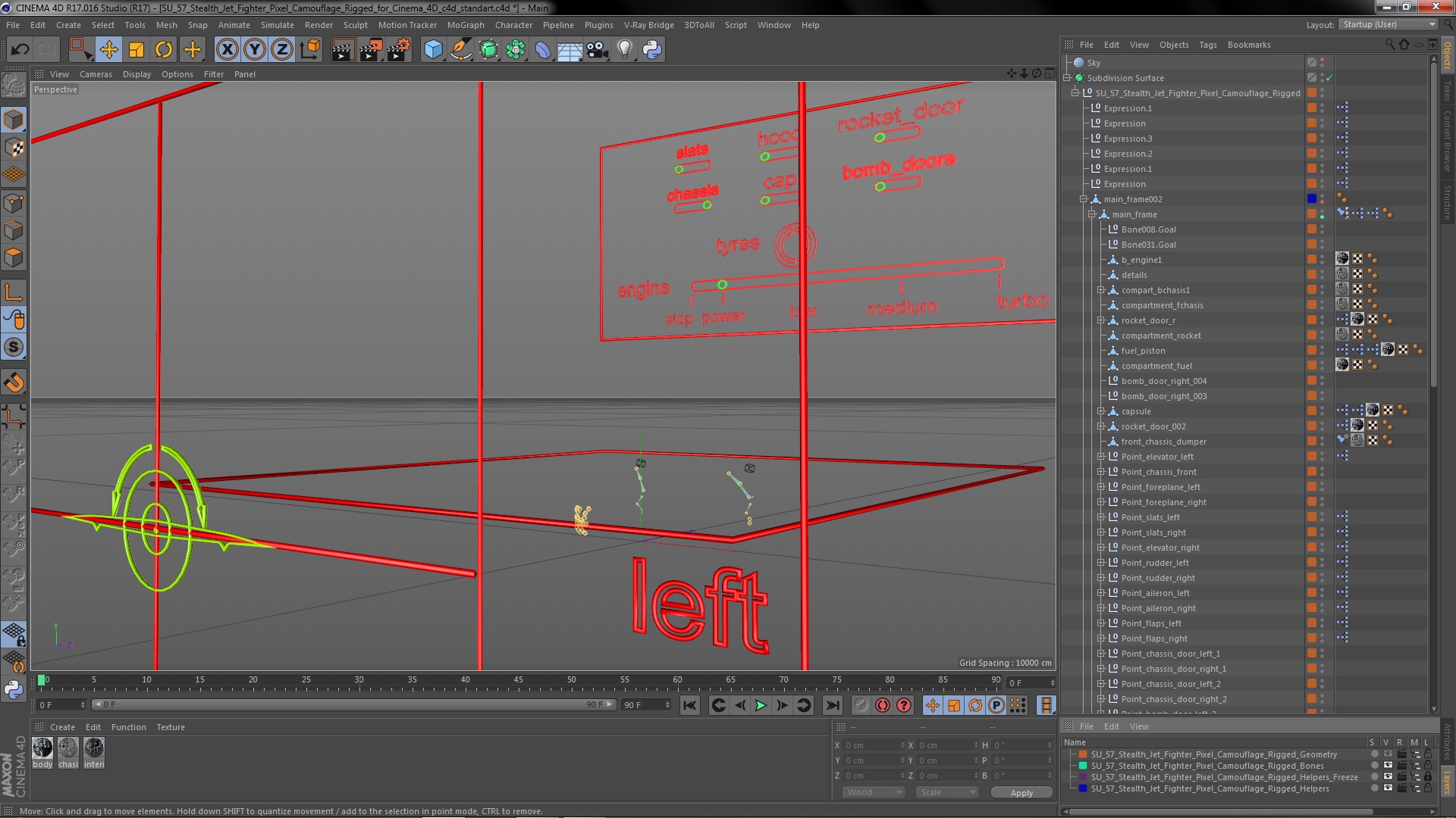 3D SU 57 Stealth Jet Fighter Pixel Camouflage Rigged for Cinema 4D model