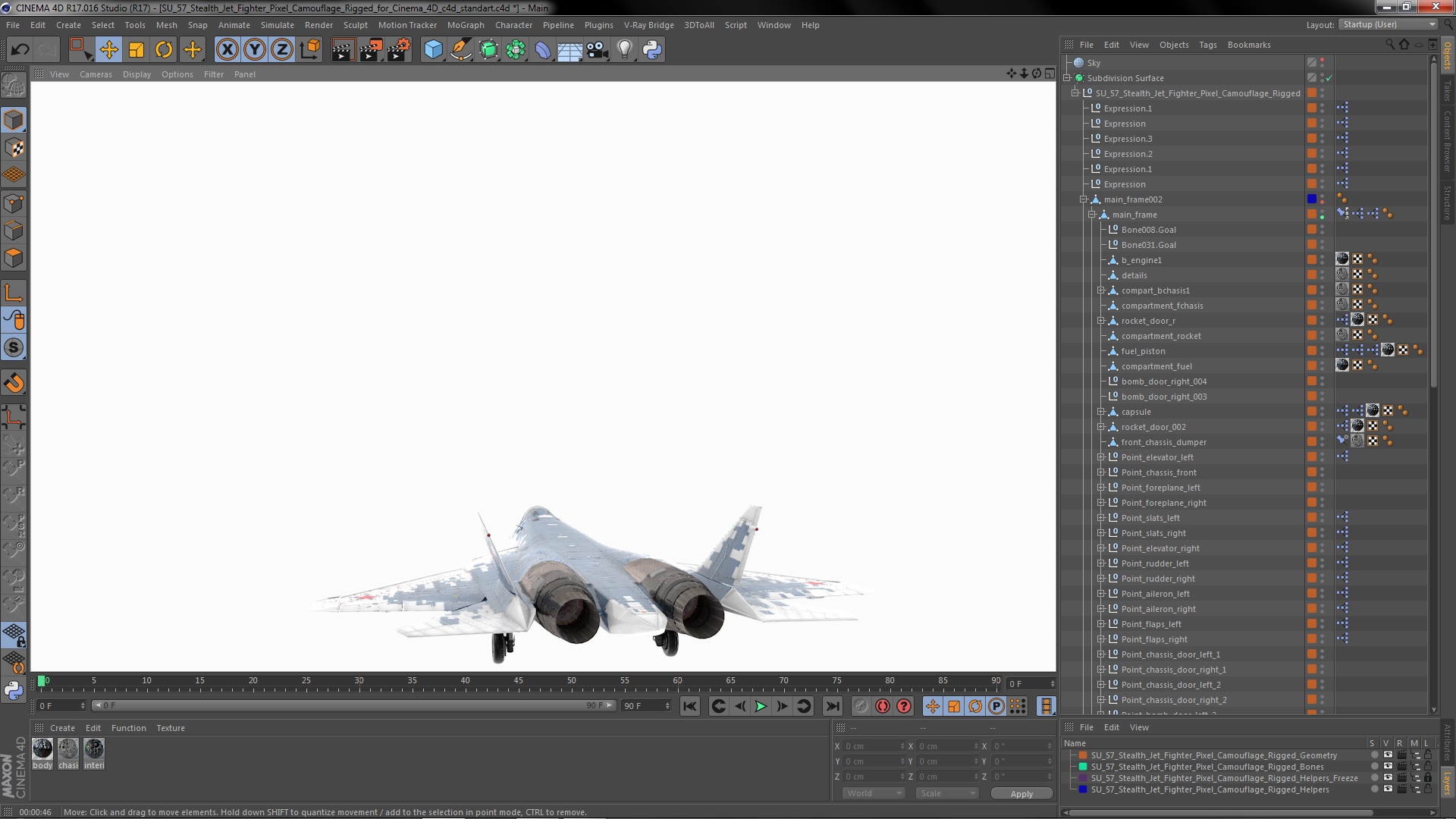 3D SU 57 Stealth Jet Fighter Pixel Camouflage Rigged for Cinema 4D model