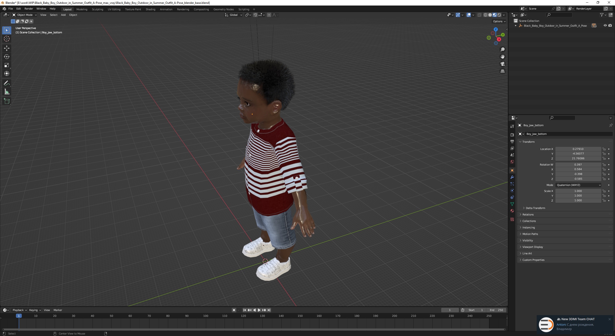 3D Black Baby Boy Outdoor in Summer Outfit A-Pose
