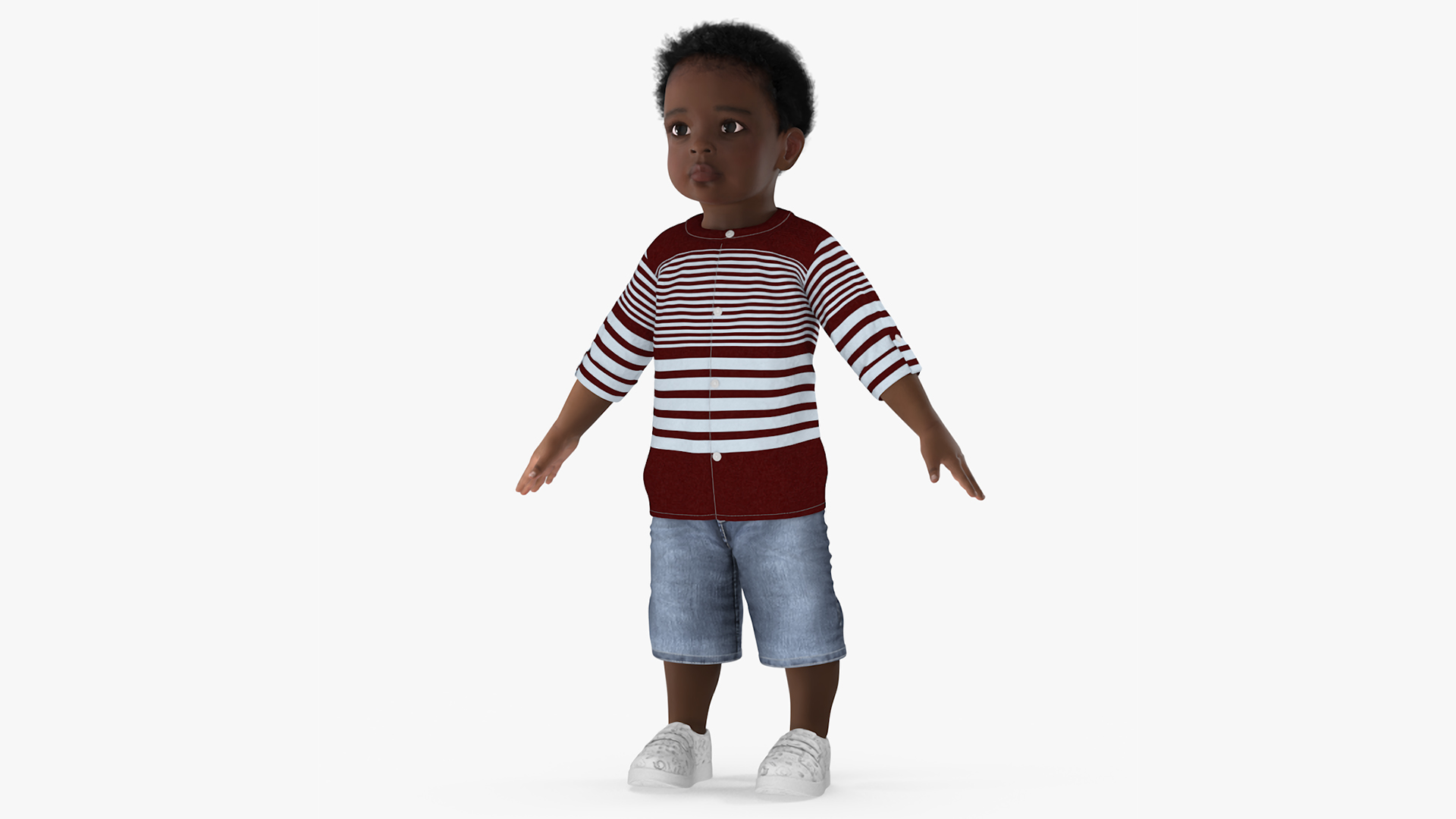 3D Black Baby Boy Outdoor in Summer Outfit A-Pose