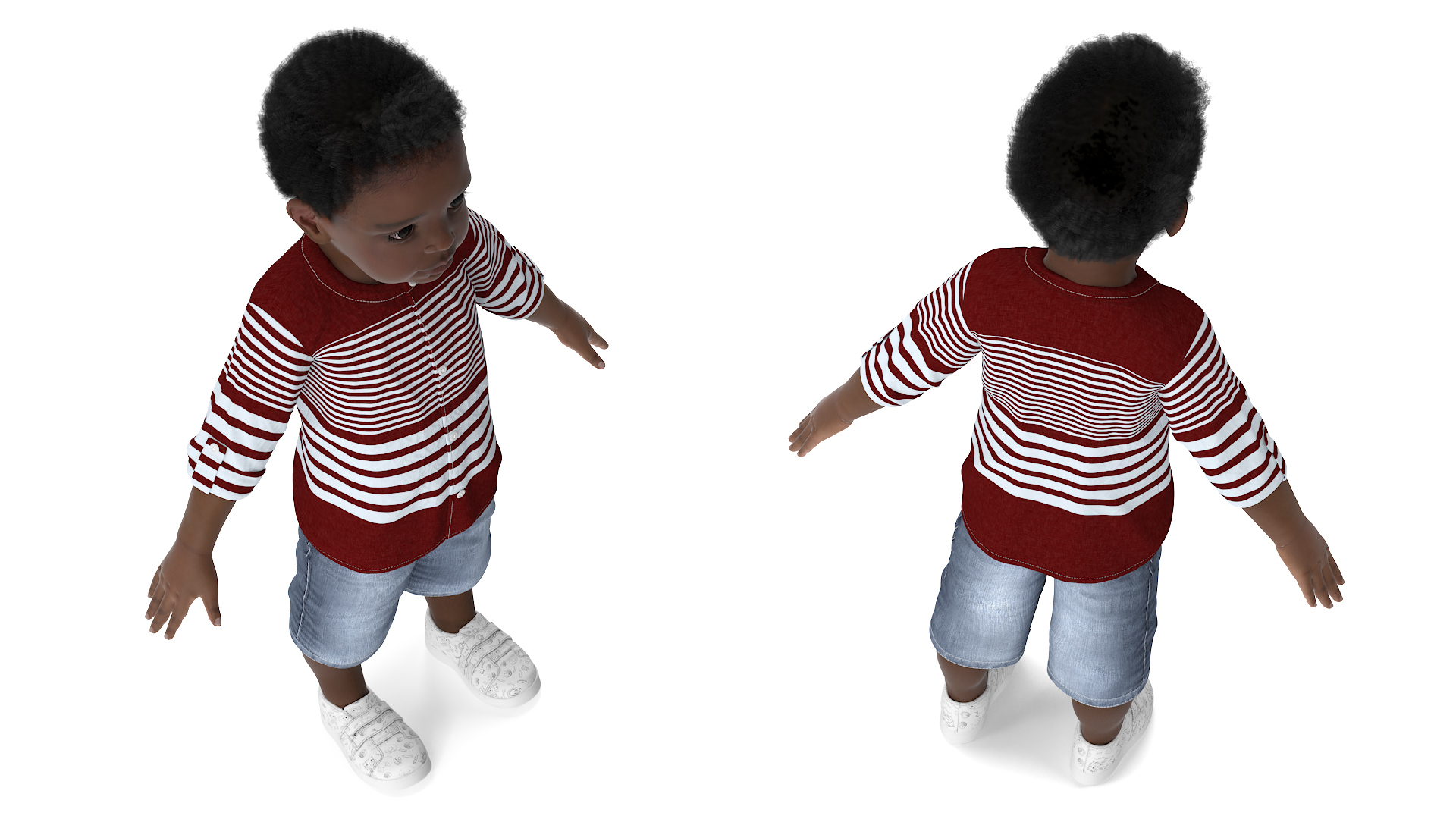 3D Black Baby Boy Outdoor in Summer Outfit A-Pose