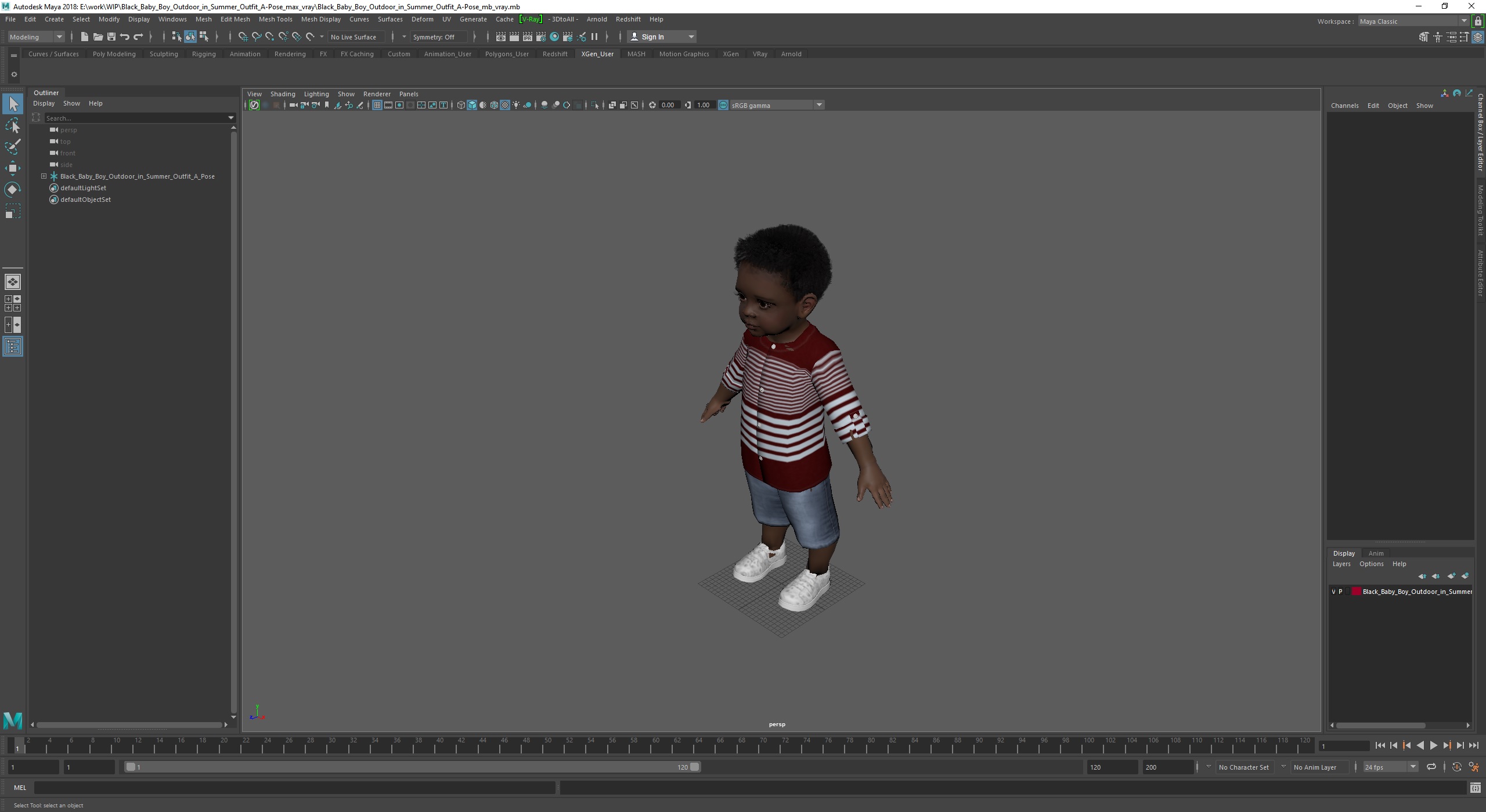 3D Black Baby Boy Outdoor in Summer Outfit A-Pose