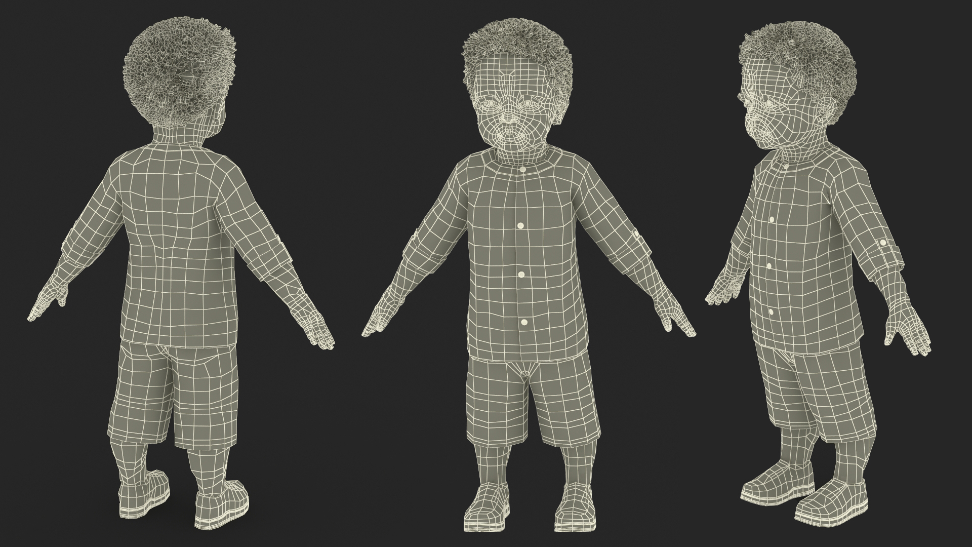 3D Black Baby Boy Outdoor in Summer Outfit A-Pose