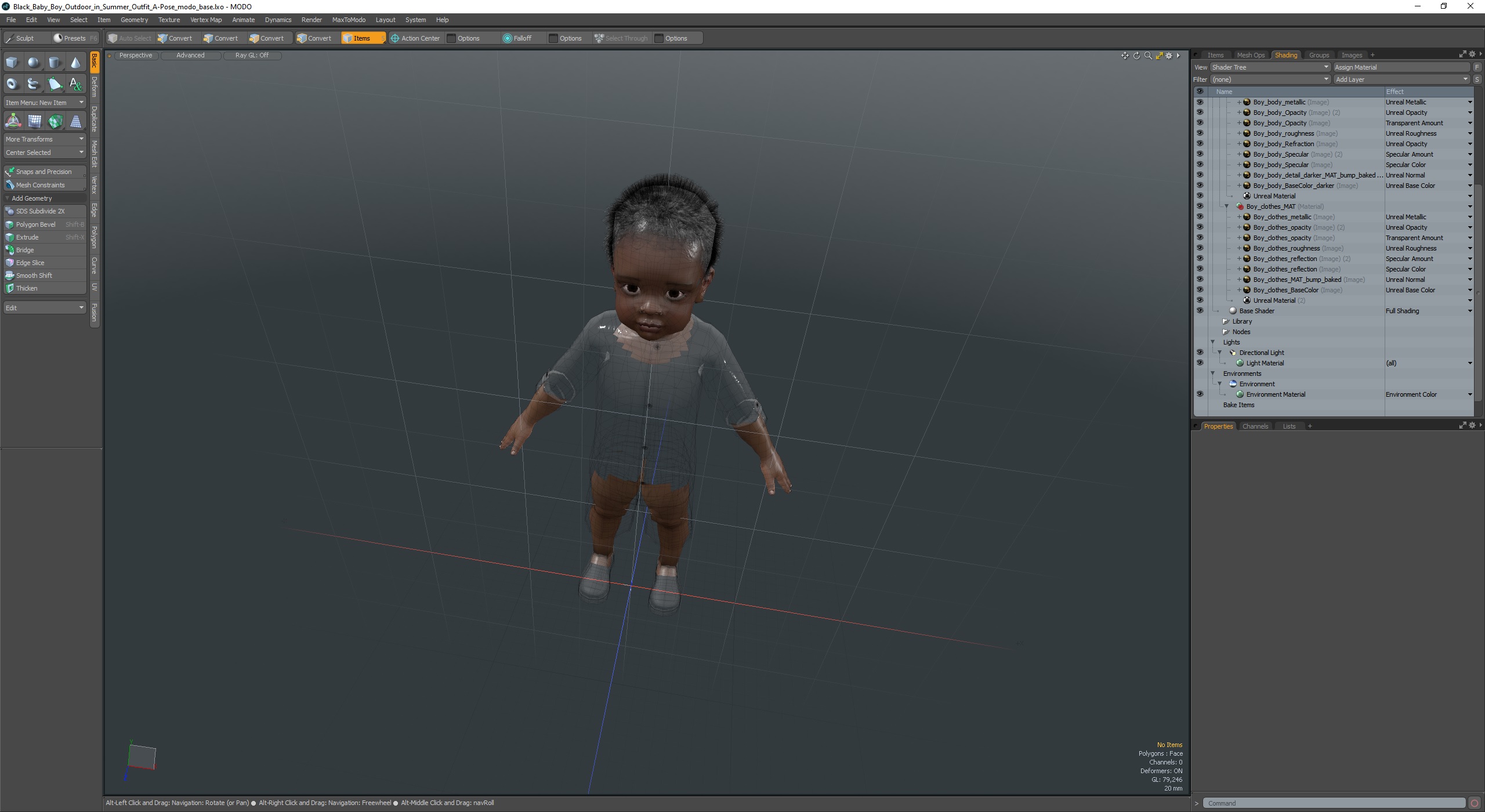 3D Black Baby Boy Outdoor in Summer Outfit A-Pose