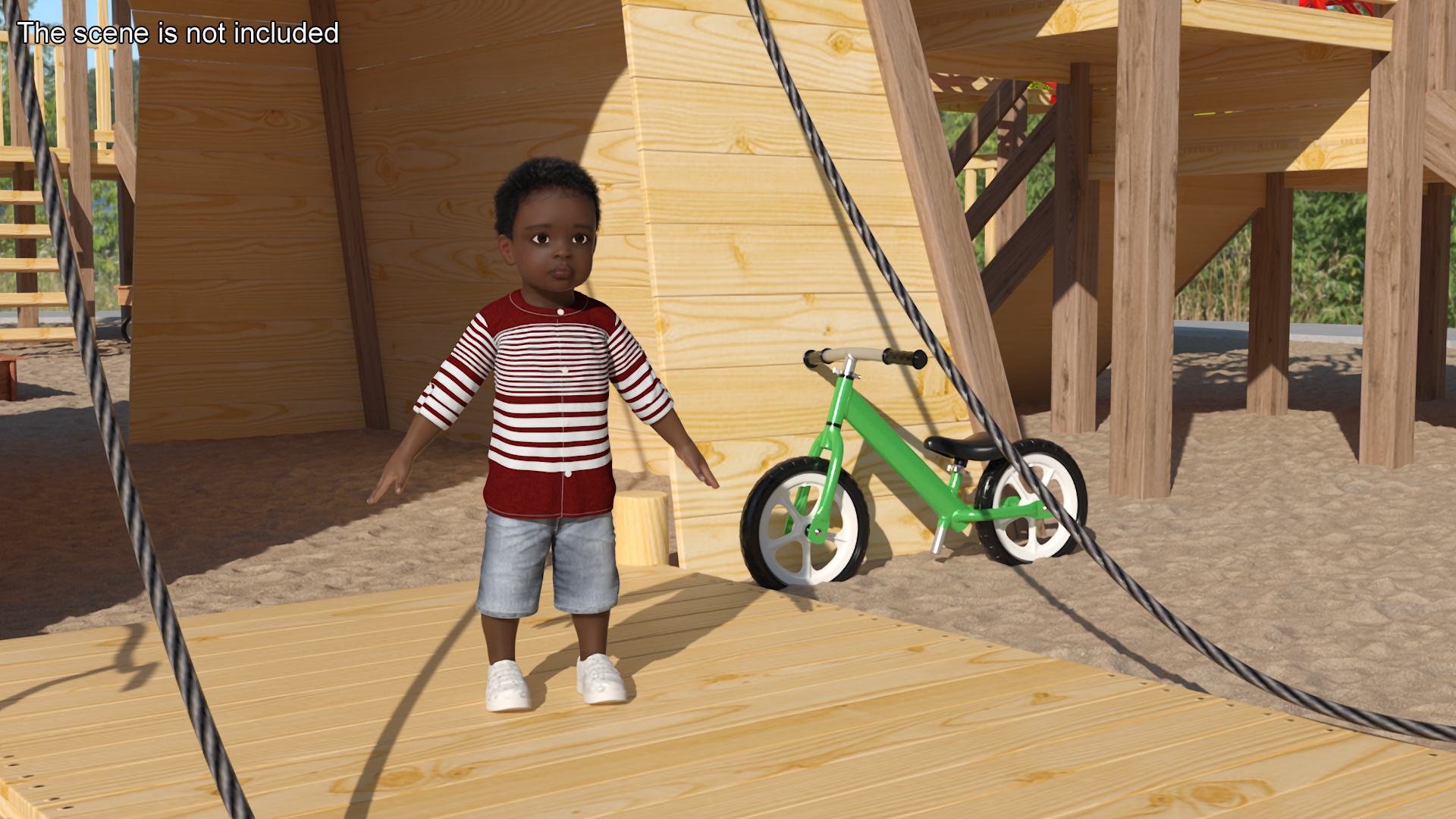 3D Black Baby Boy Outdoor in Summer Outfit A-Pose