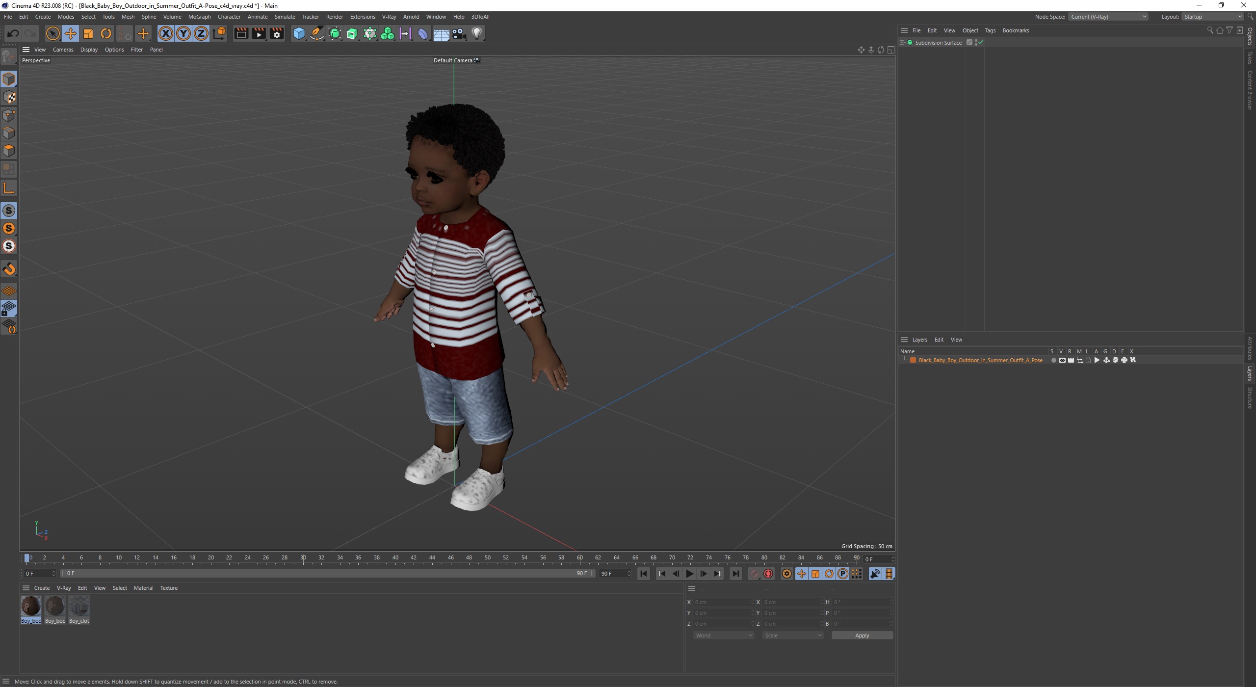 3D Black Baby Boy Outdoor in Summer Outfit A-Pose