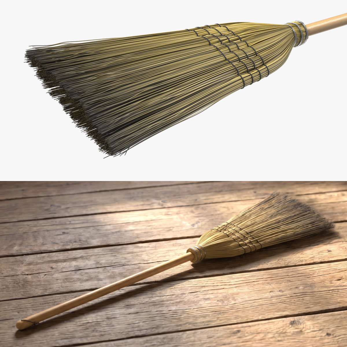 Rustic Straw Cleaning Old Broom 3D model preview