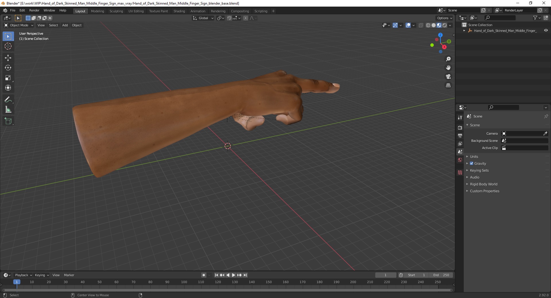 3D Hand of Dark Skinned Man Middle Finger Sign model