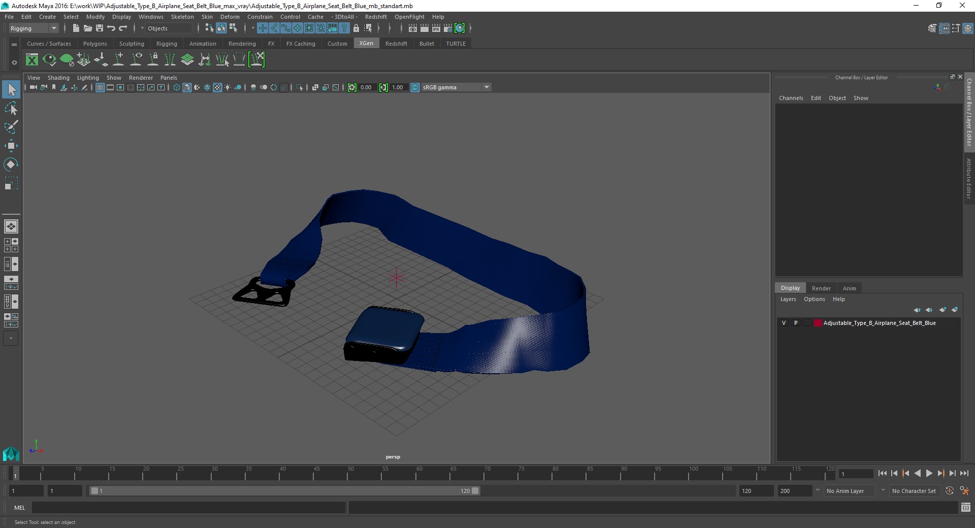 3D Adjustable Type B Airplane Seat Belt Blue
