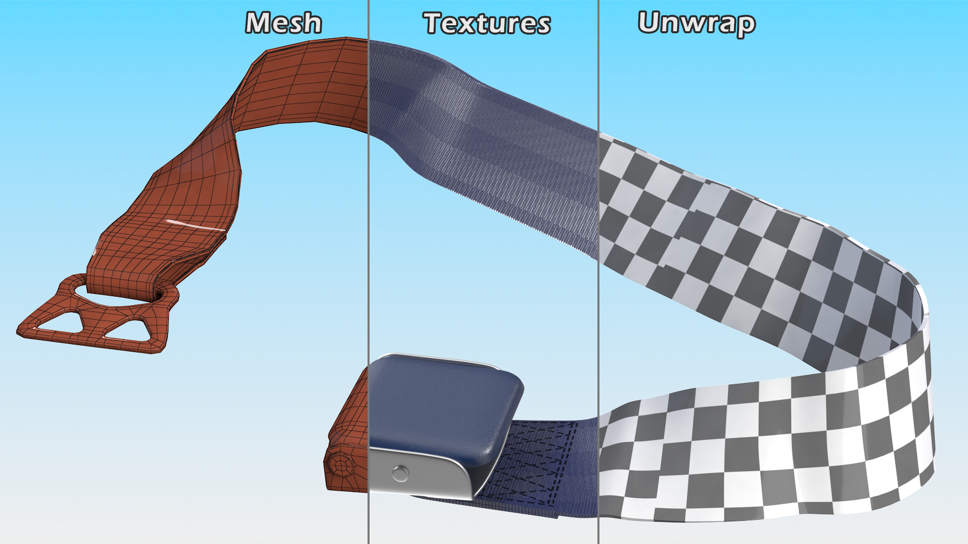 3D Adjustable Type B Airplane Seat Belt Blue