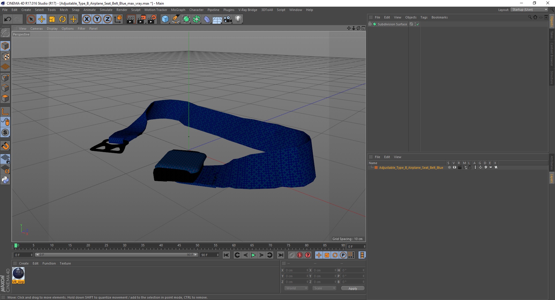 3D Adjustable Type B Airplane Seat Belt Blue