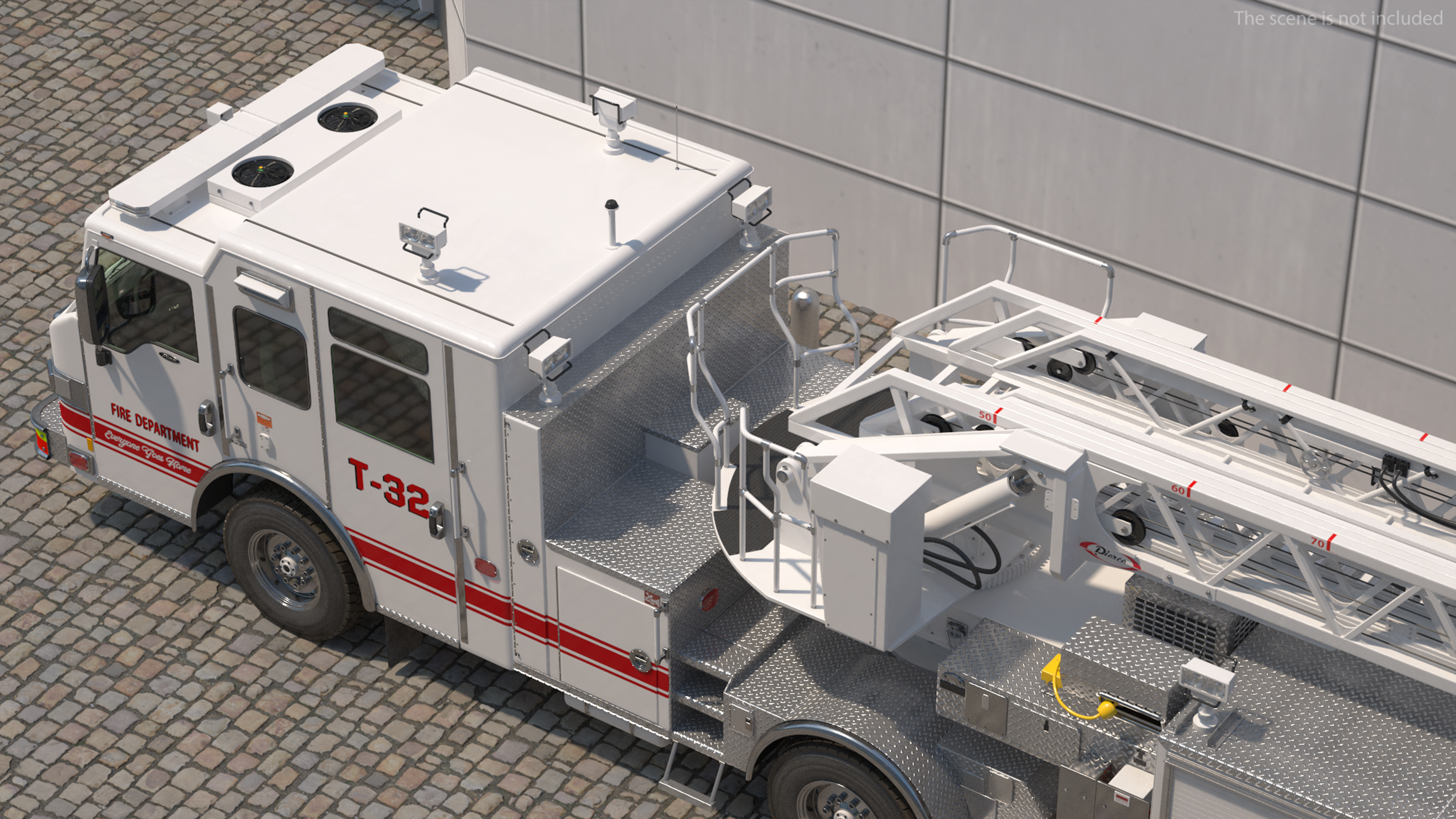 3D White Velocity Ascendant Heavy Duty Tiller Aerial Ladder Rigged model