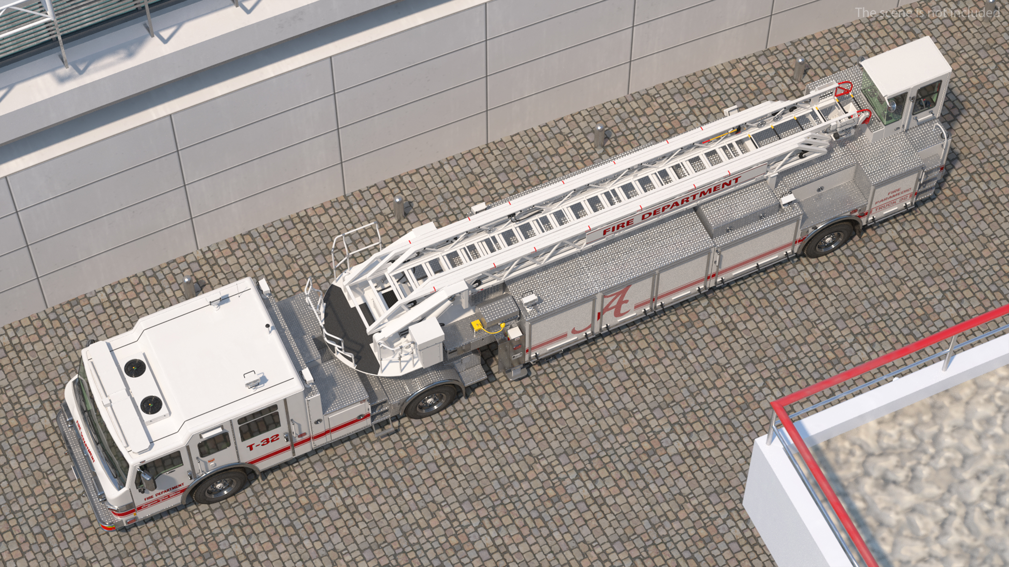 3D White Velocity Ascendant Heavy Duty Tiller Aerial Ladder Rigged model