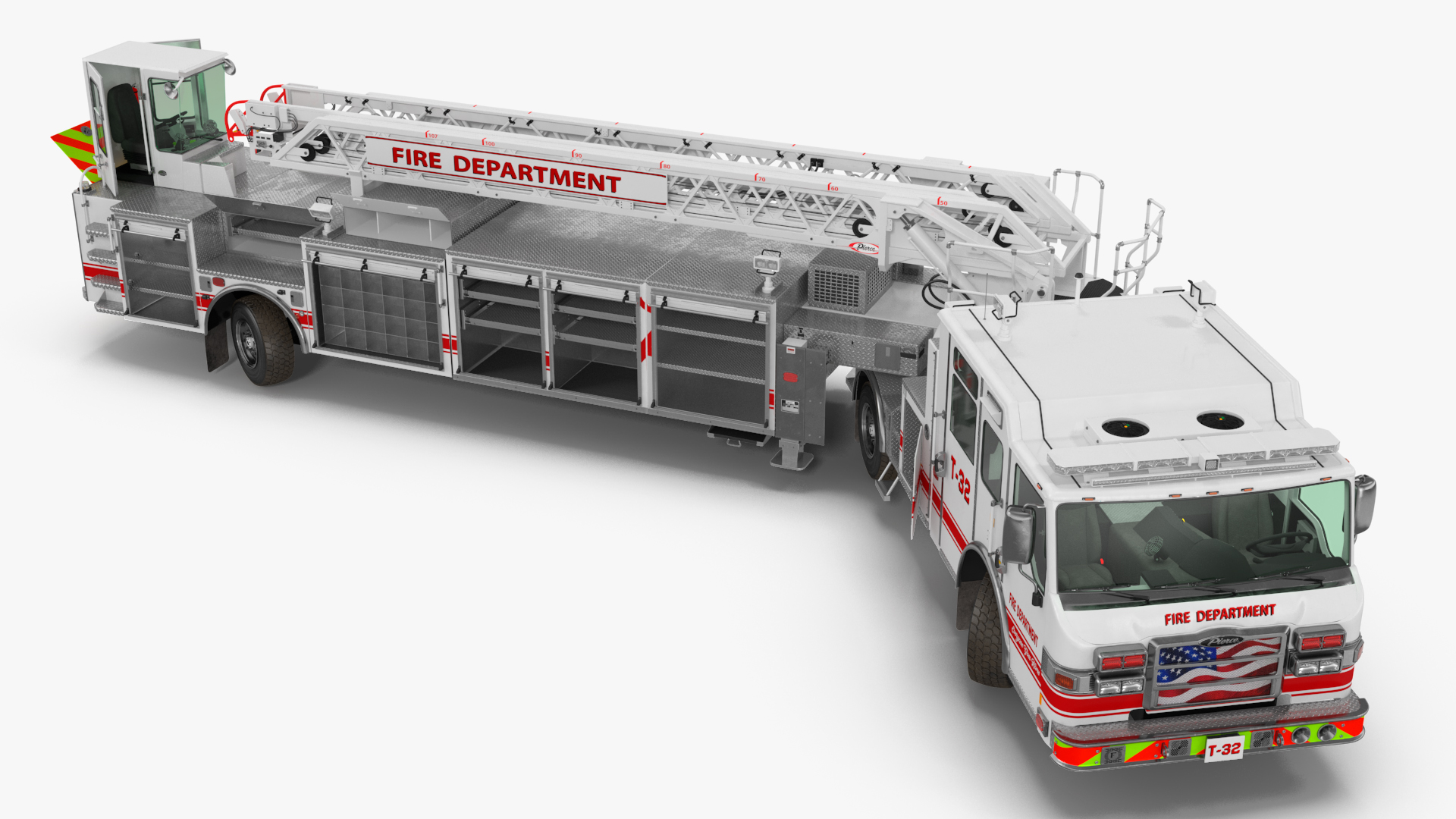 3D White Velocity Ascendant Heavy Duty Tiller Aerial Ladder Rigged model