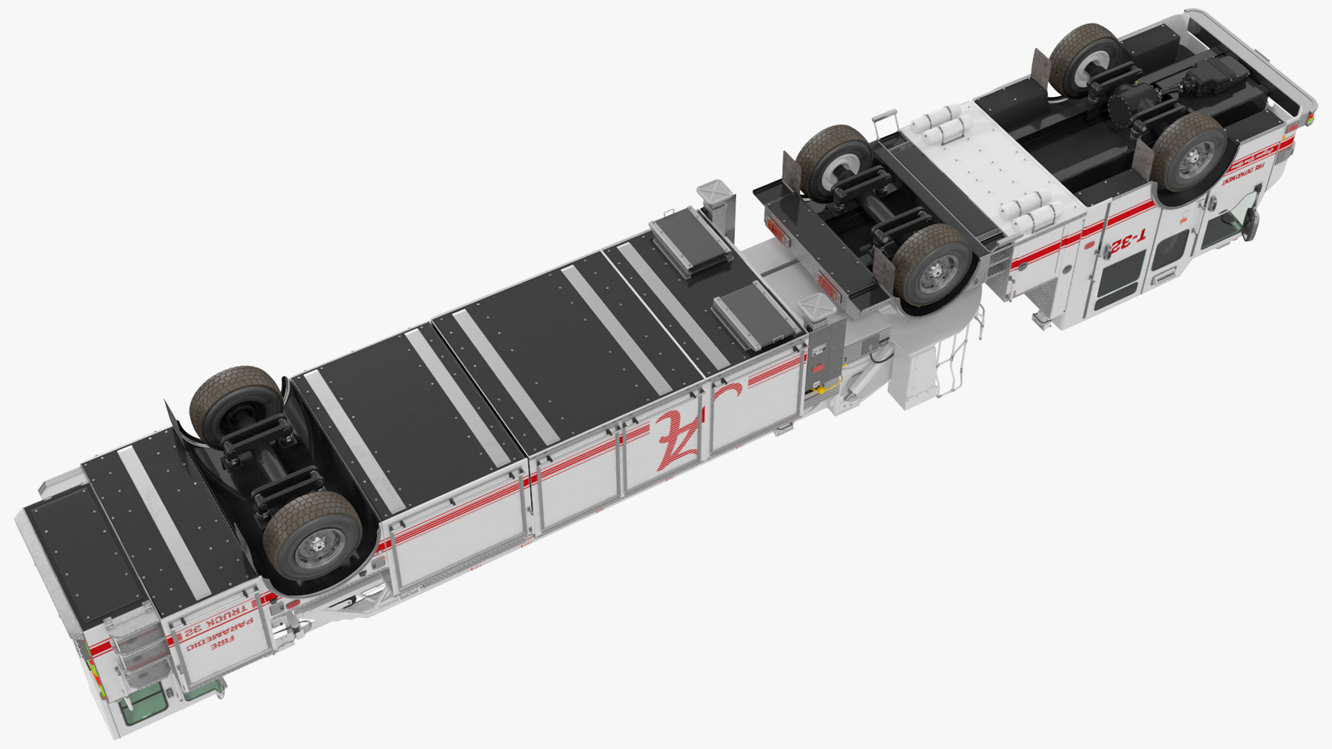 3D White Velocity Ascendant Heavy Duty Tiller Aerial Ladder Rigged model