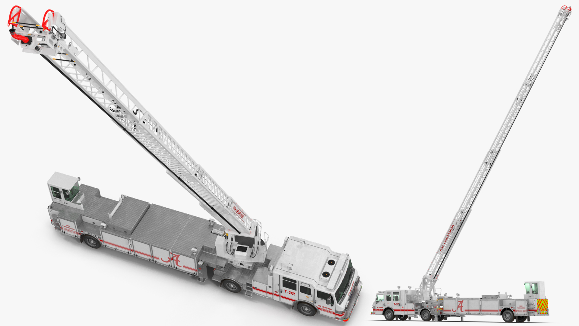 3D White Velocity Ascendant Heavy Duty Tiller Aerial Ladder Rigged model