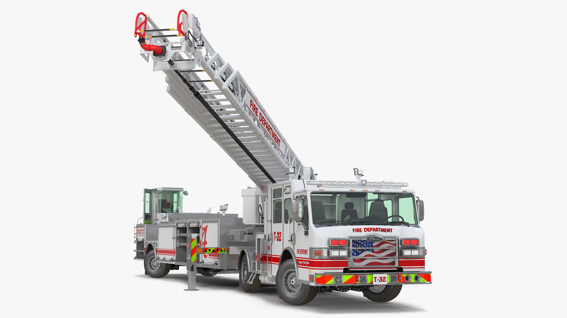 3D White Velocity Ascendant Heavy Duty Tiller Aerial Ladder Rigged model