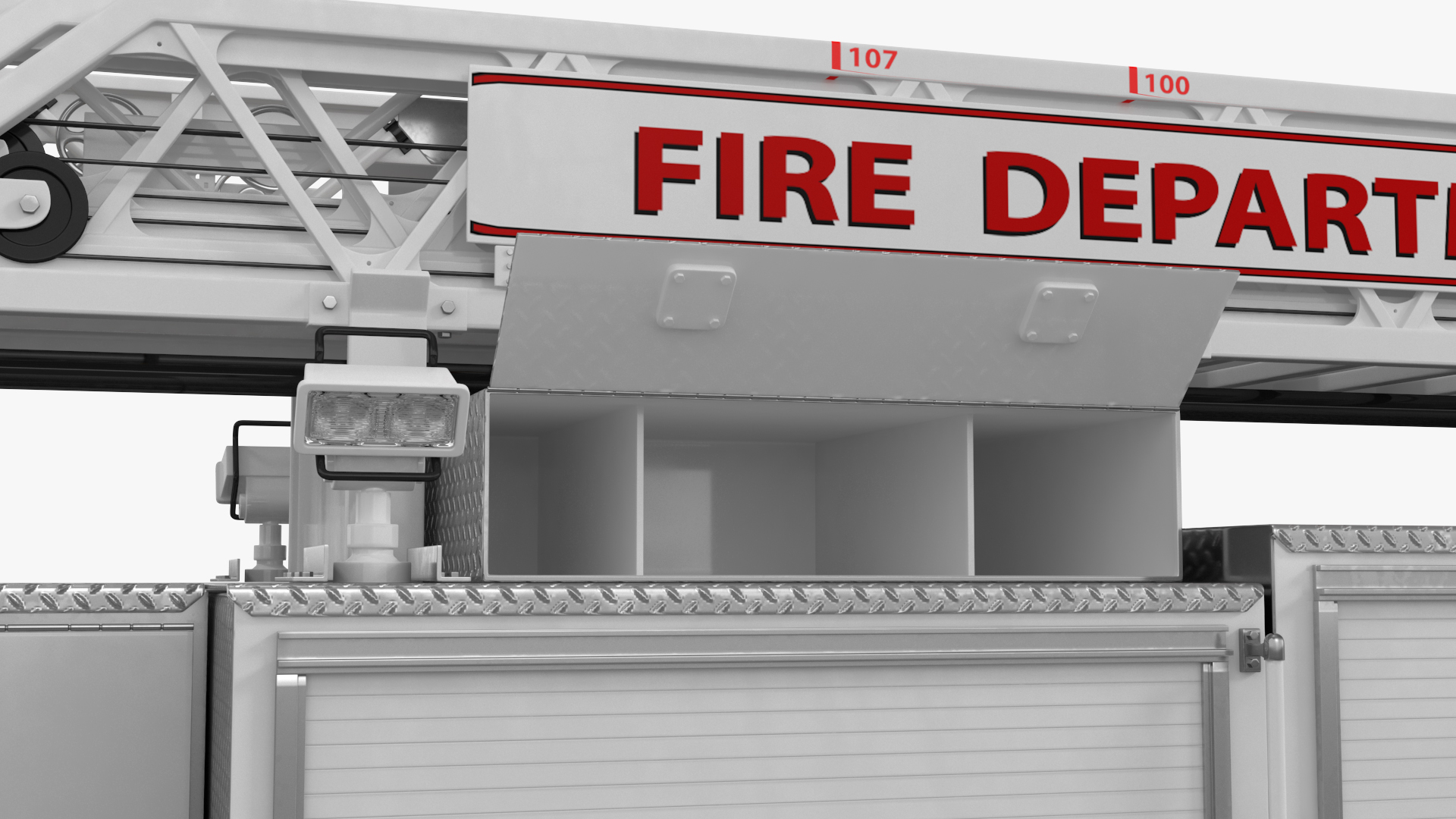 3D White Velocity Ascendant Heavy Duty Tiller Aerial Ladder Rigged model