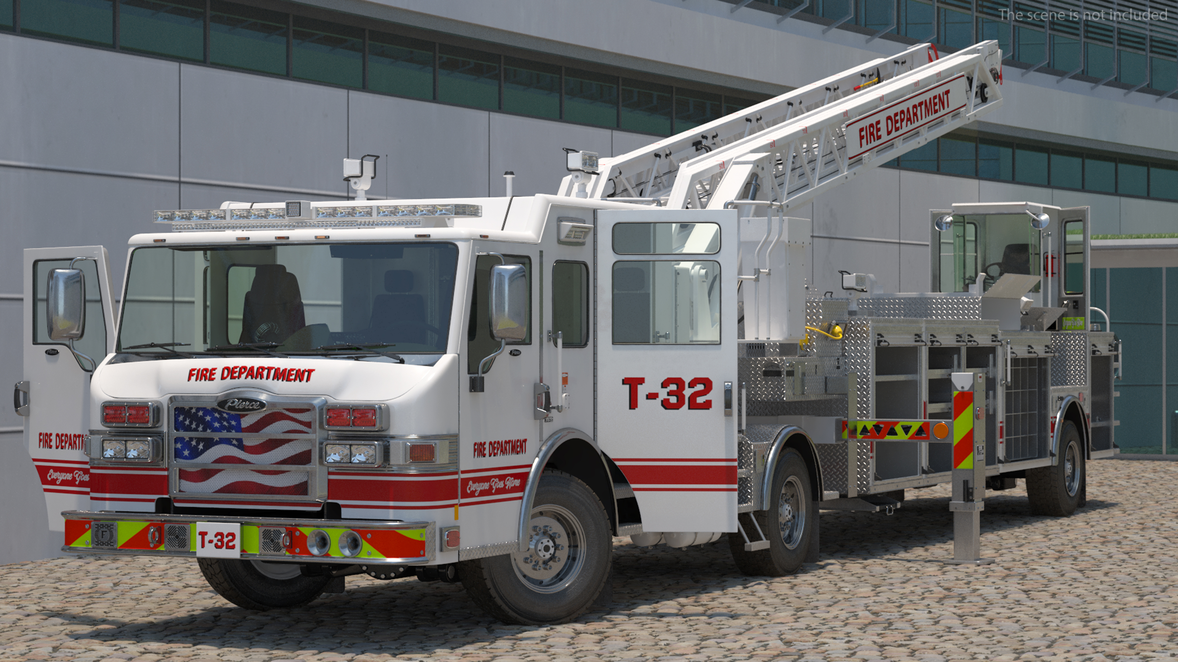 3D White Velocity Ascendant Heavy Duty Tiller Aerial Ladder Rigged model
