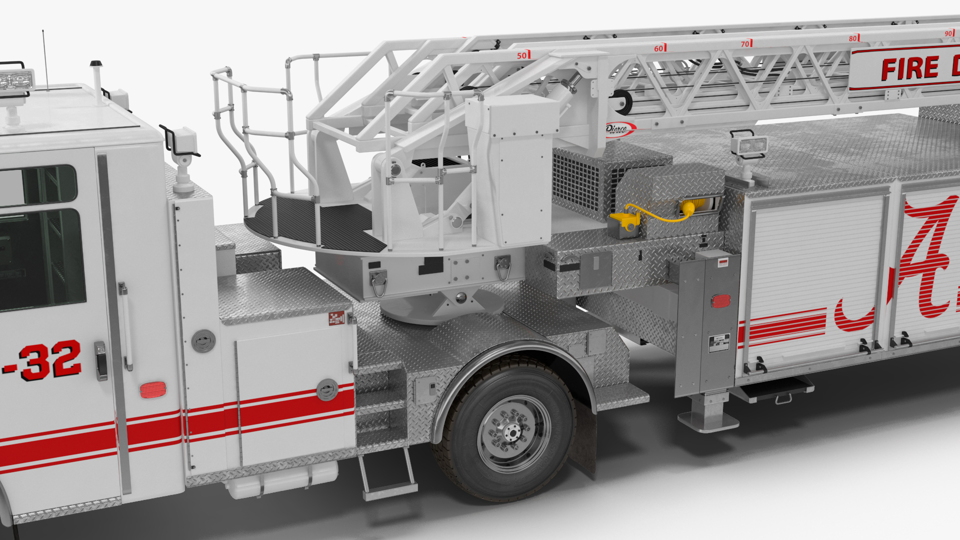 3D White Velocity Ascendant Heavy Duty Tiller Aerial Ladder Rigged model