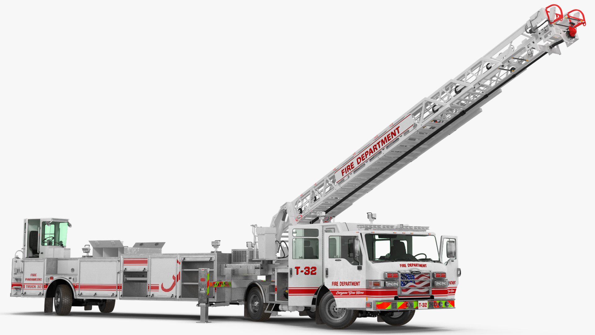 3D White Velocity Ascendant Heavy Duty Tiller Aerial Ladder Rigged model
