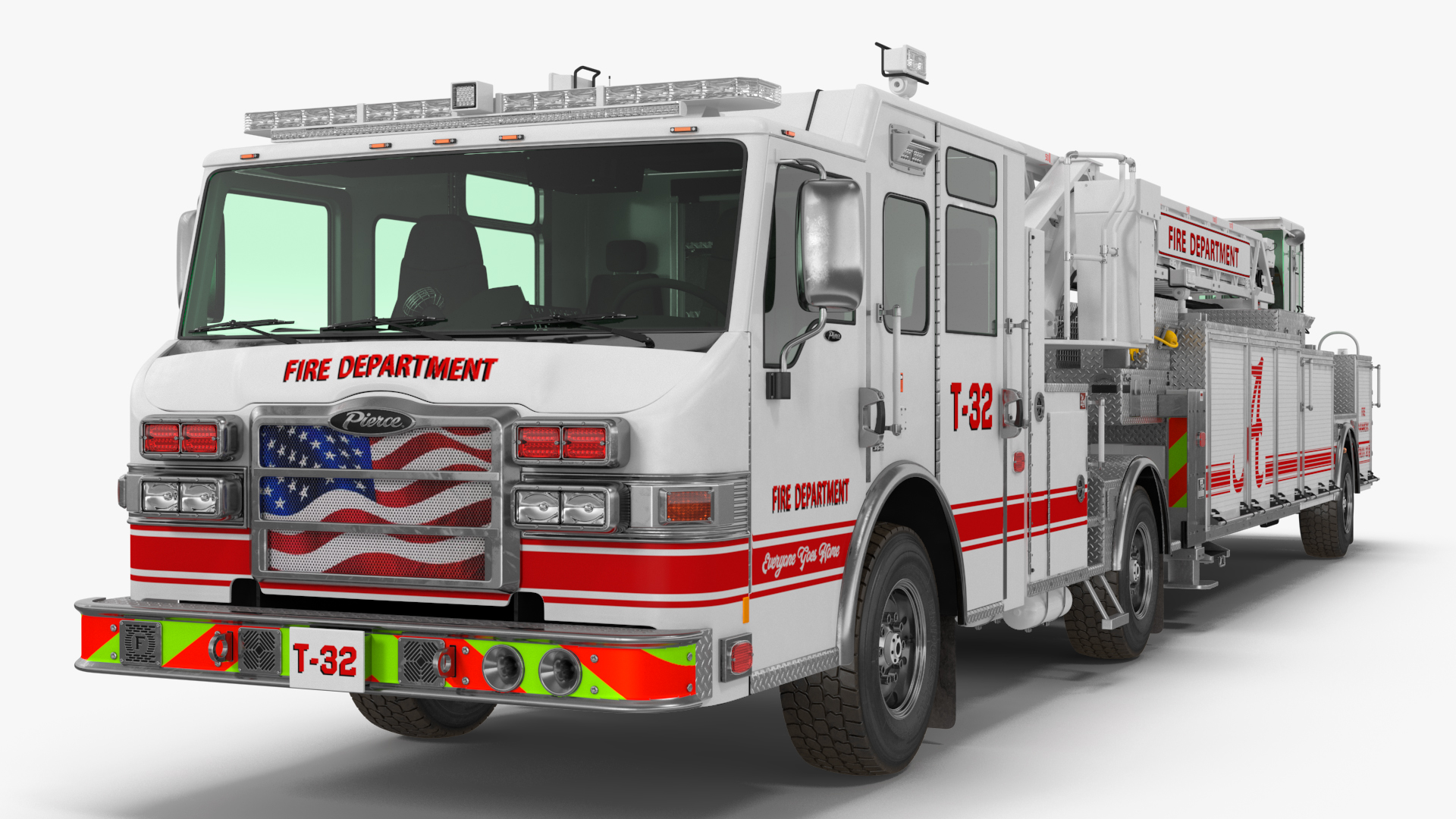 3D White Velocity Ascendant Heavy Duty Tiller Aerial Ladder Rigged model