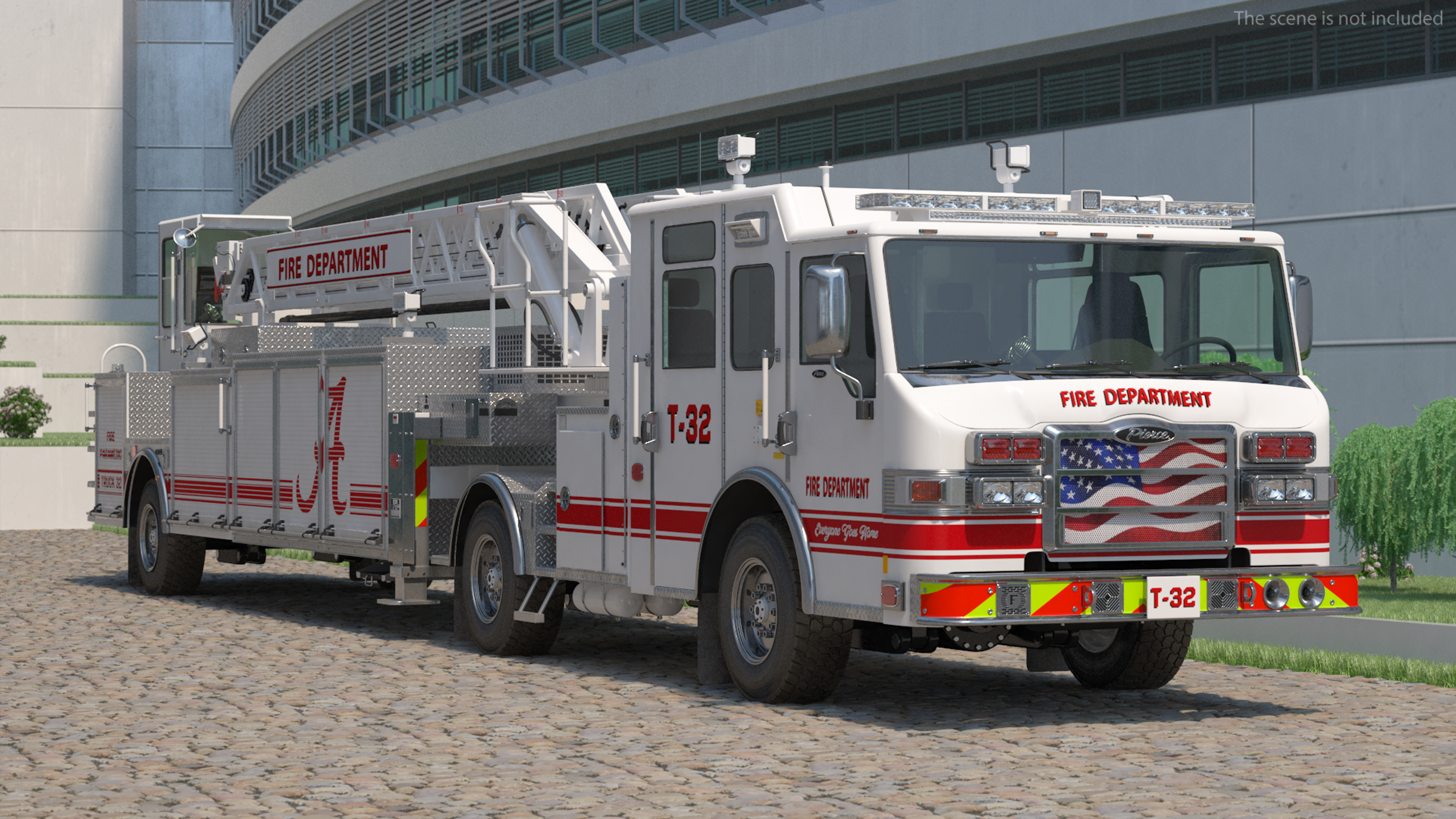 3D White Velocity Ascendant Heavy Duty Tiller Aerial Ladder Rigged model