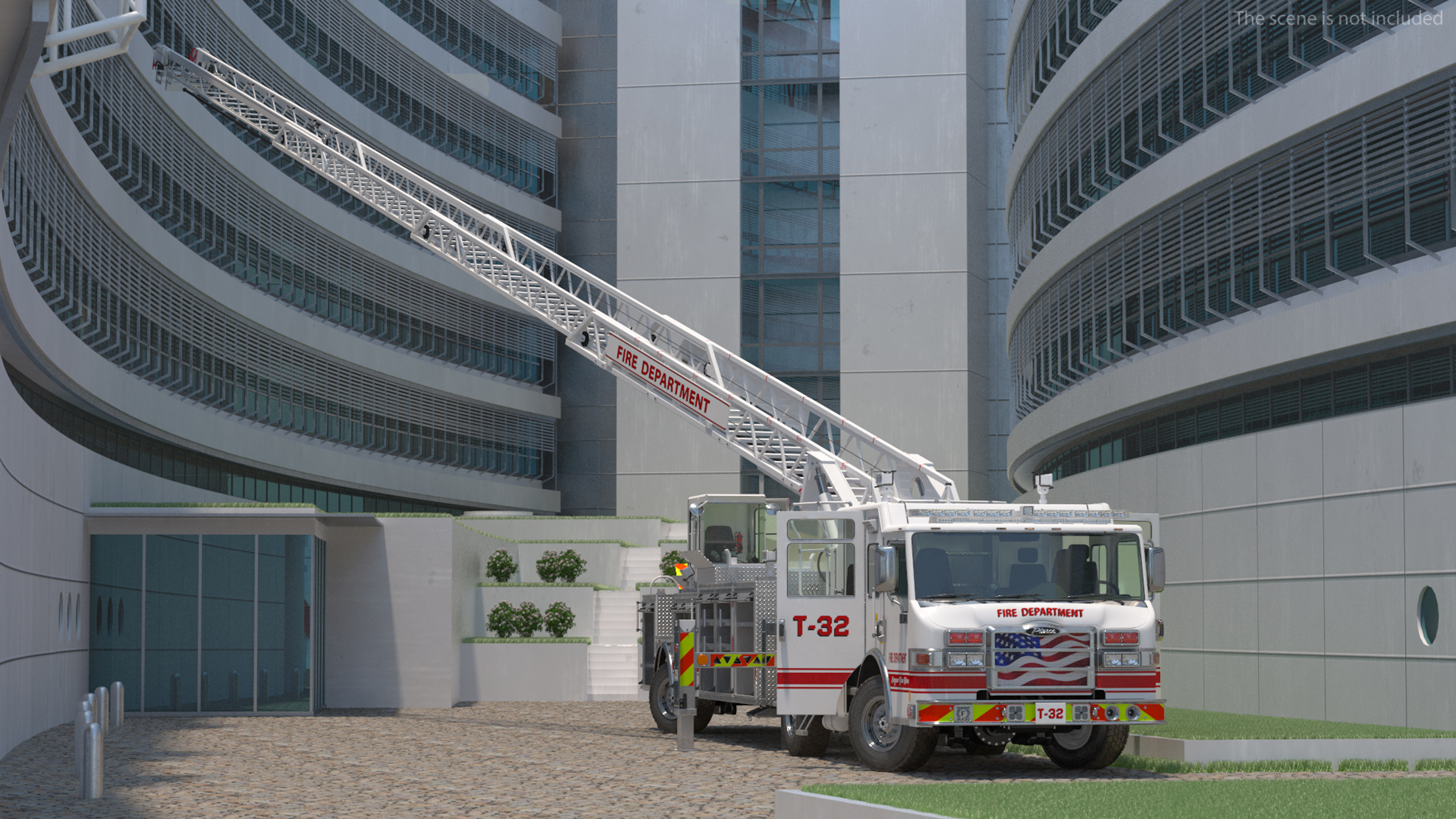3D White Velocity Ascendant Heavy Duty Tiller Aerial Ladder Rigged model