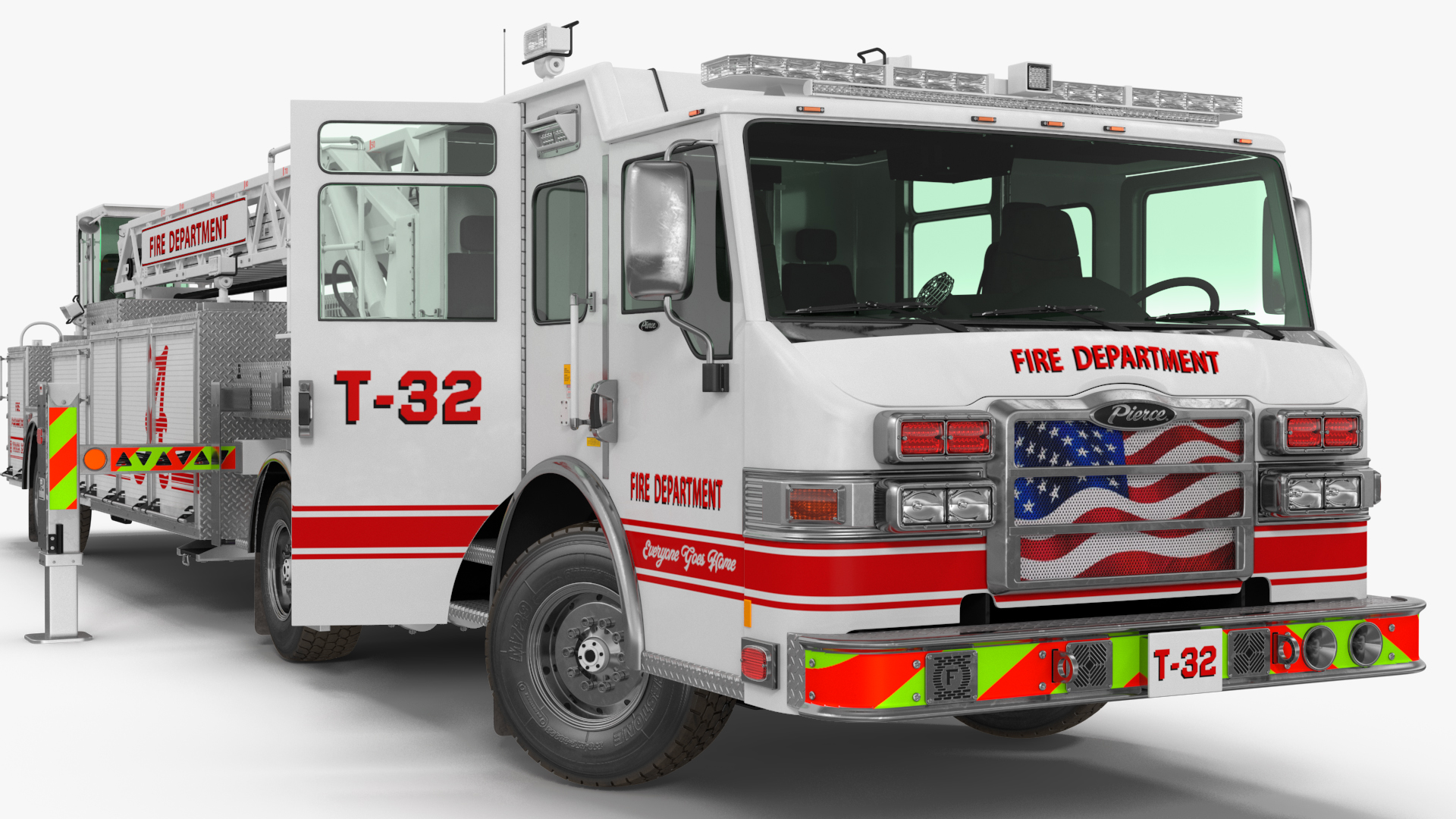 3D White Velocity Ascendant Heavy Duty Tiller Aerial Ladder Rigged model