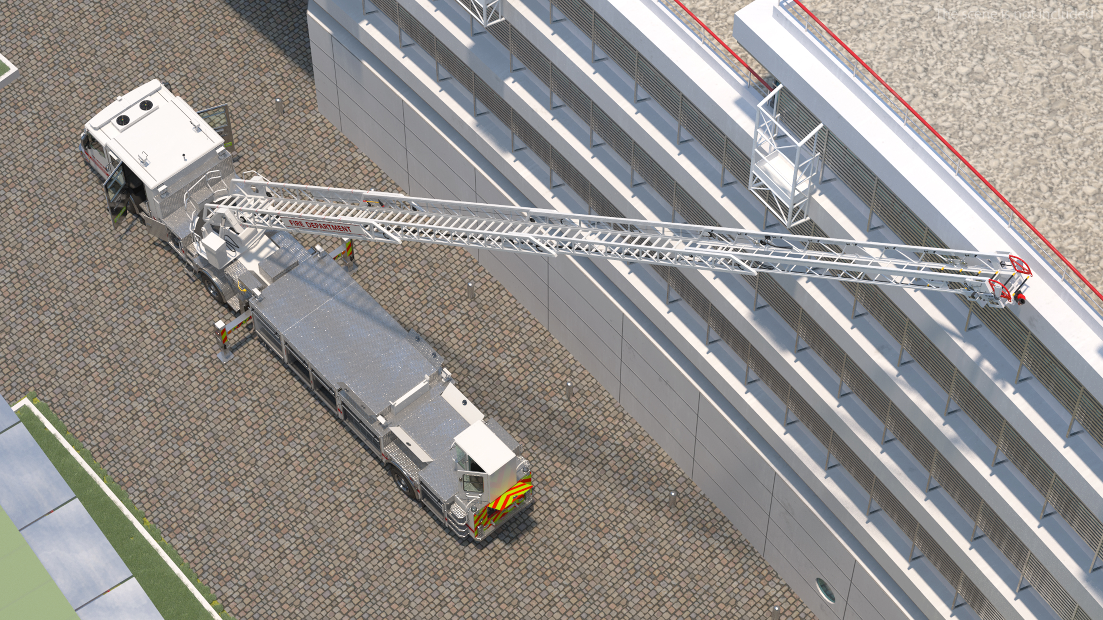 3D White Velocity Ascendant Heavy Duty Tiller Aerial Ladder Rigged model
