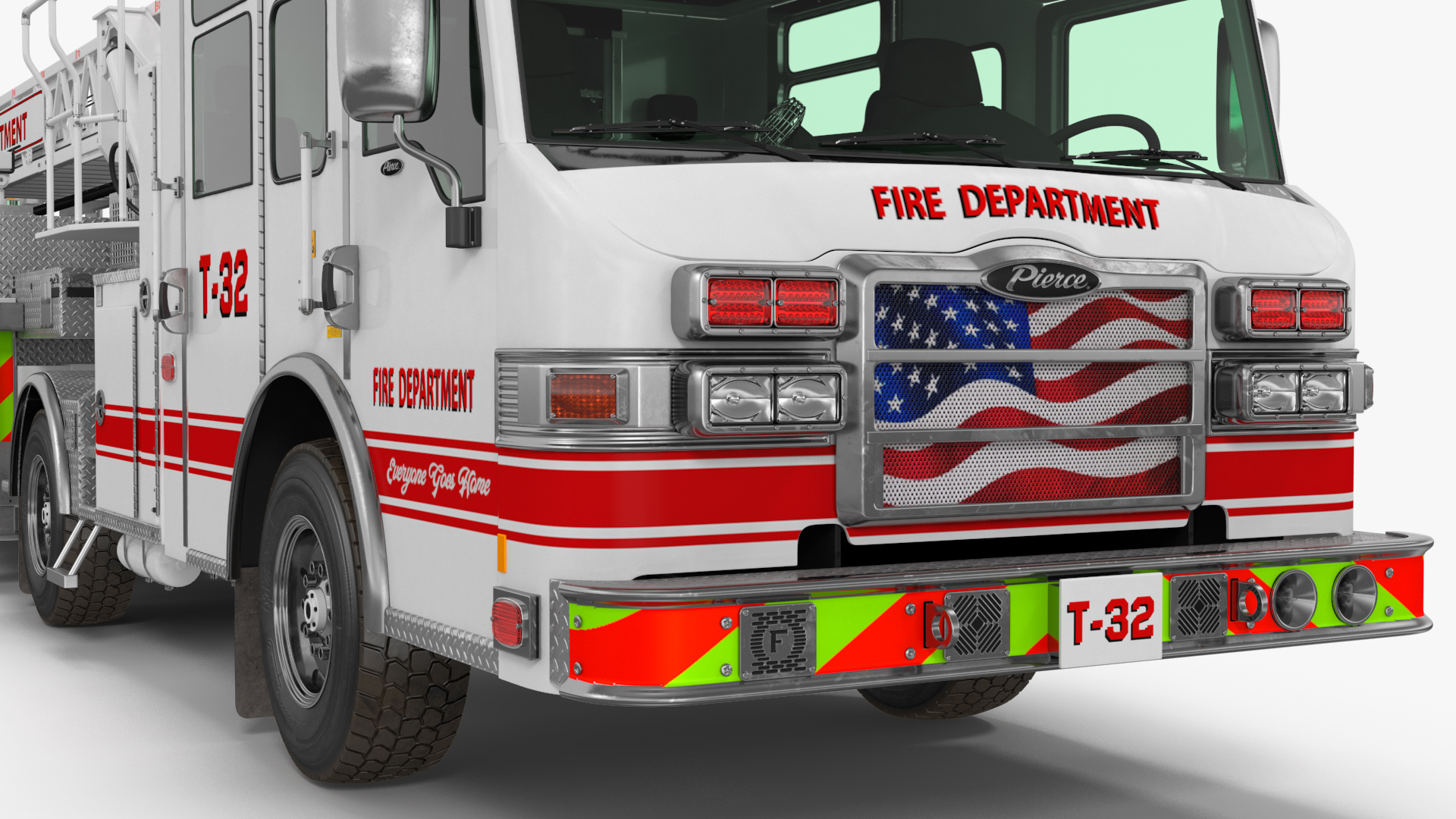 3D White Velocity Ascendant Heavy Duty Tiller Aerial Ladder Rigged model