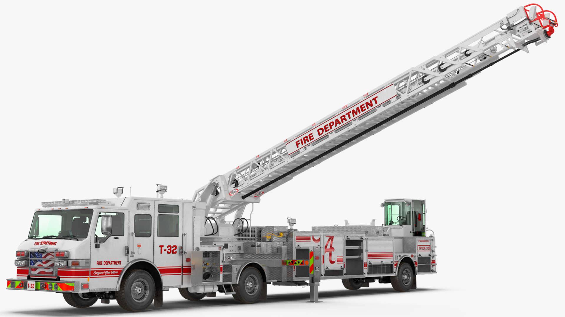3D White Velocity Ascendant Heavy Duty Tiller Aerial Ladder Rigged model