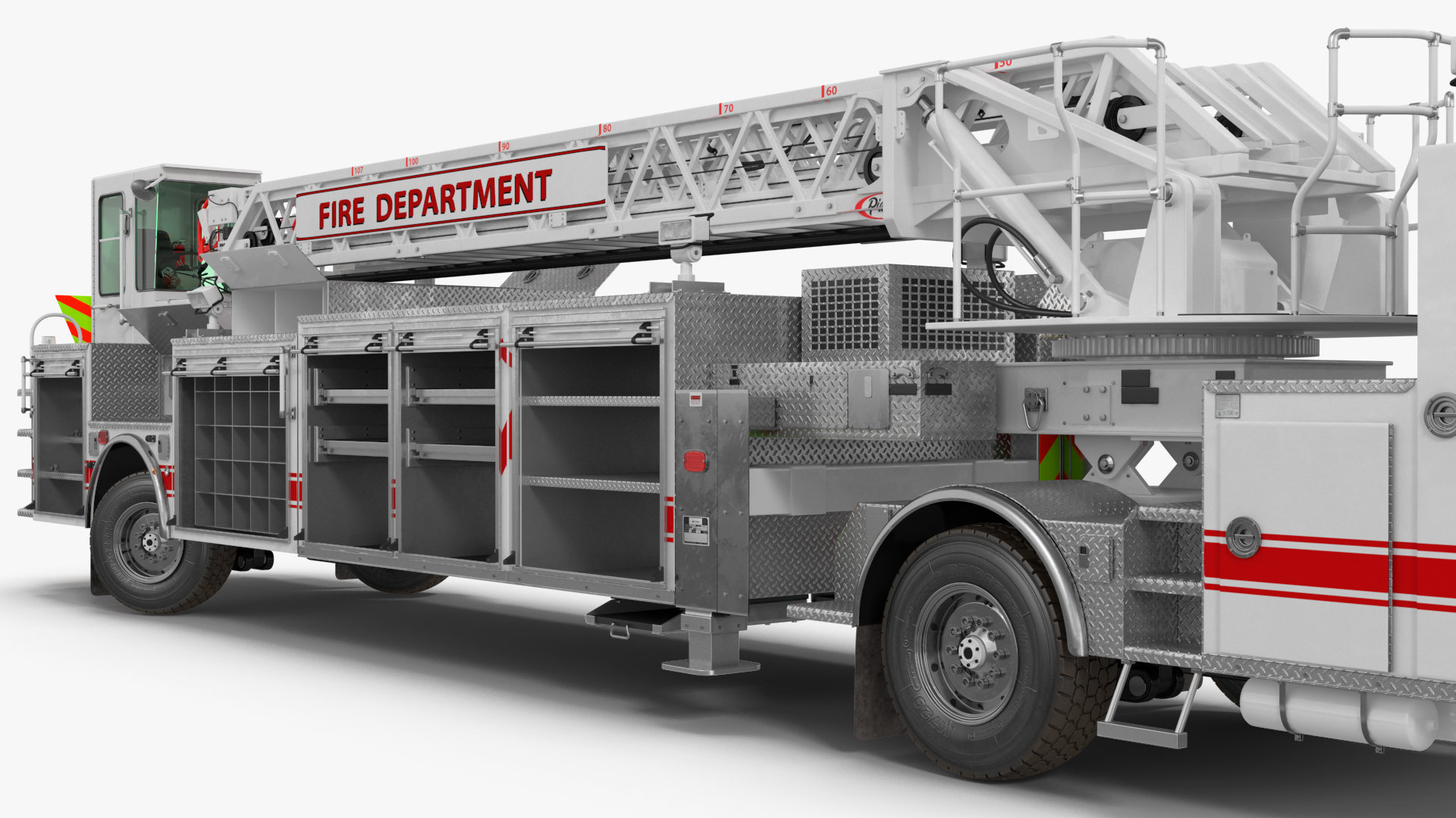 3D White Velocity Ascendant Heavy Duty Tiller Aerial Ladder Rigged model