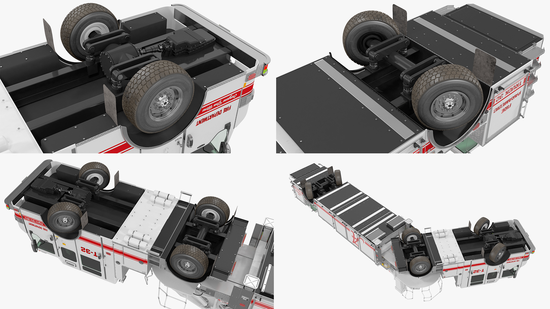3D White Velocity Ascendant Heavy Duty Tiller Aerial Ladder Rigged model