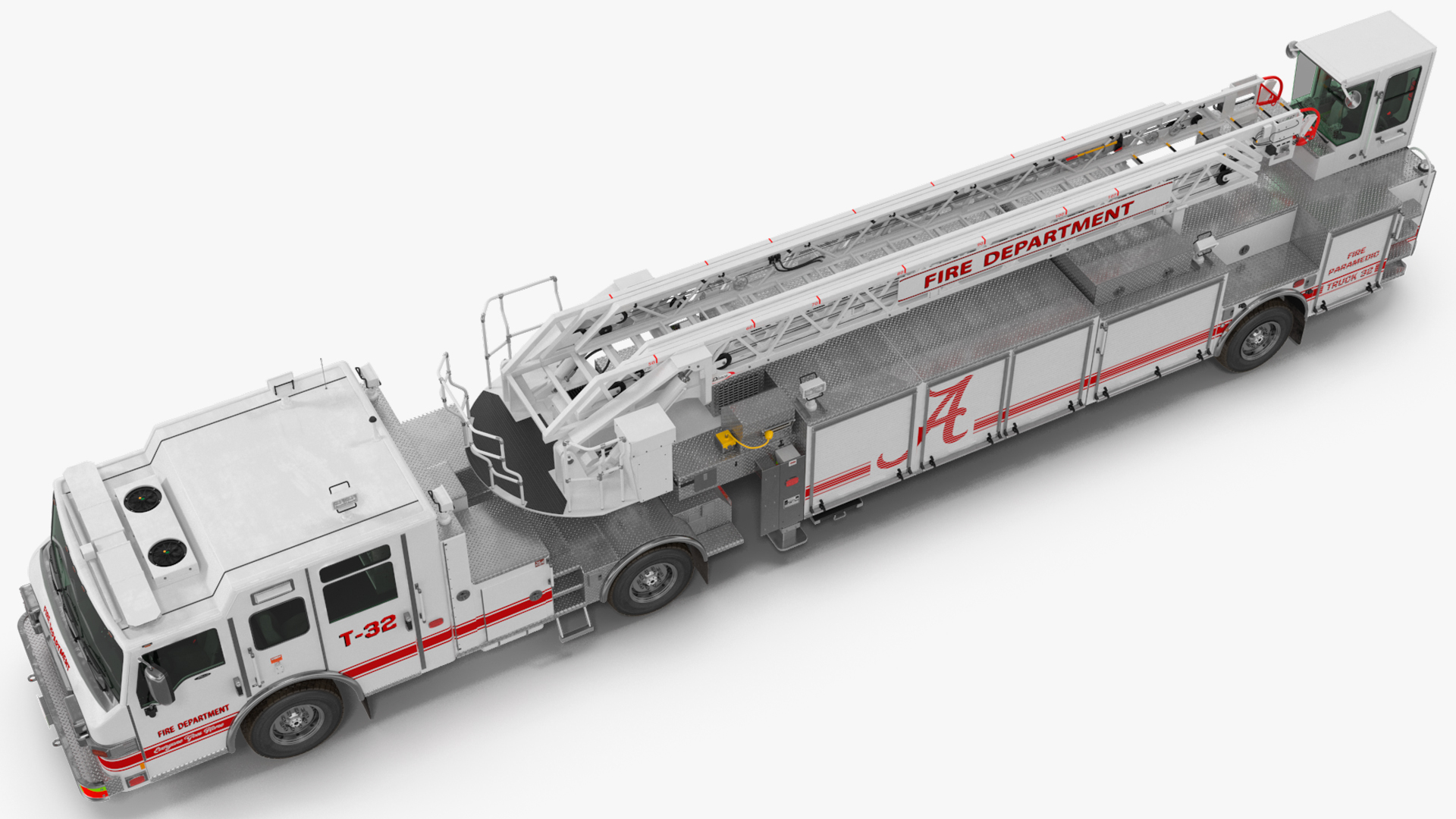 3D White Velocity Ascendant Heavy Duty Tiller Aerial Ladder Rigged model