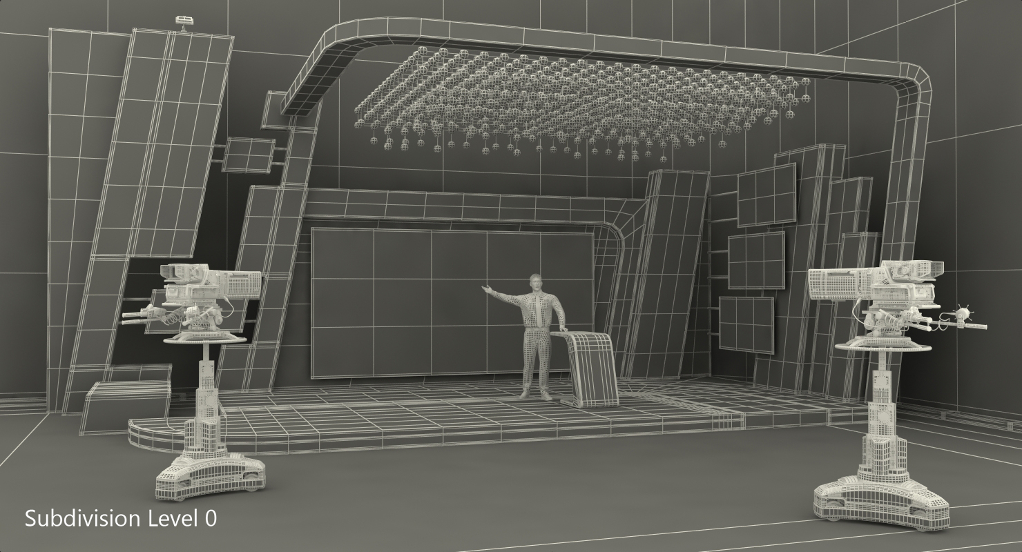 3D Weather Studio TV with Cameras and Presenter Rigged