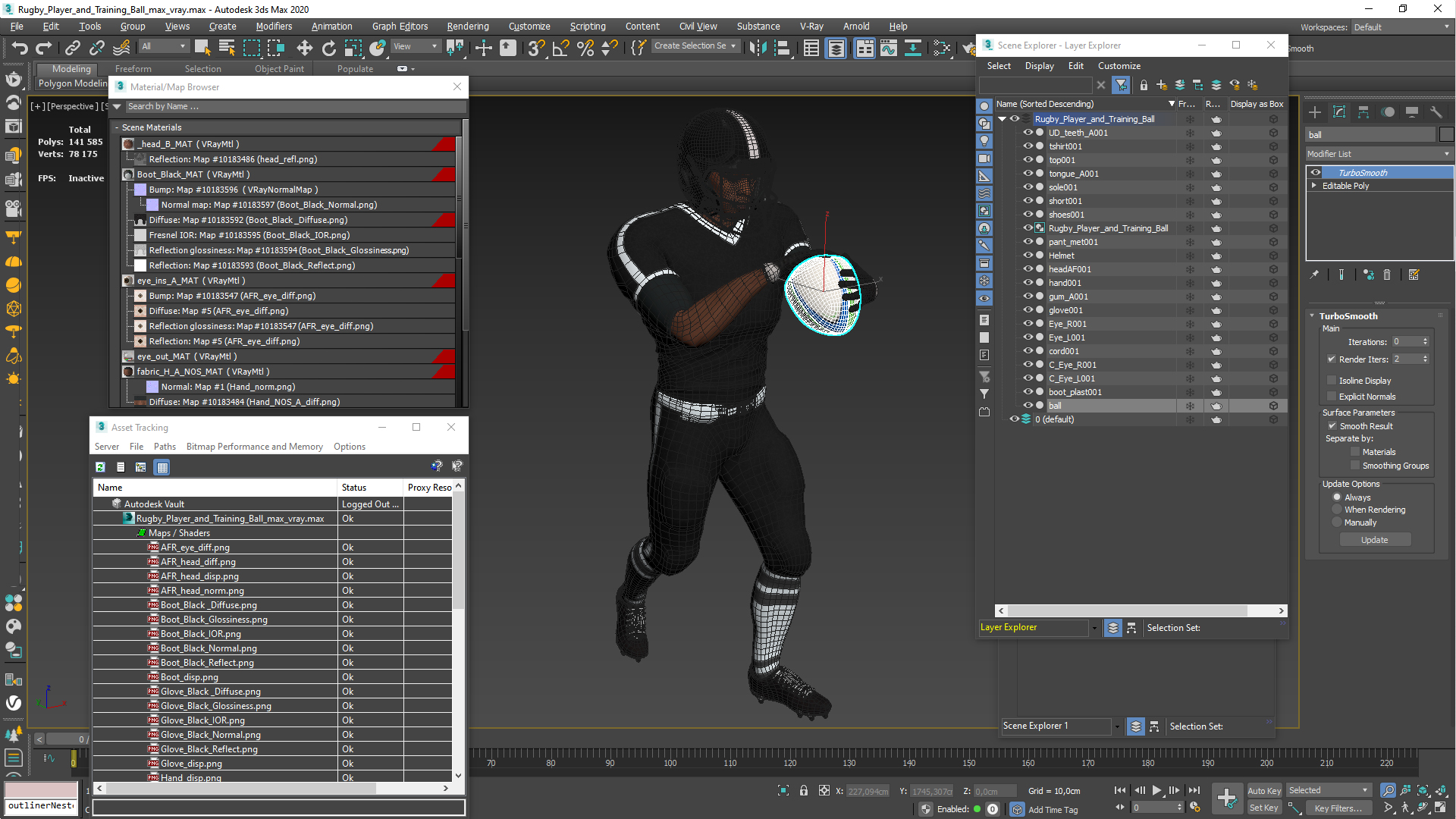 3D model Rugby Player and Training Ball