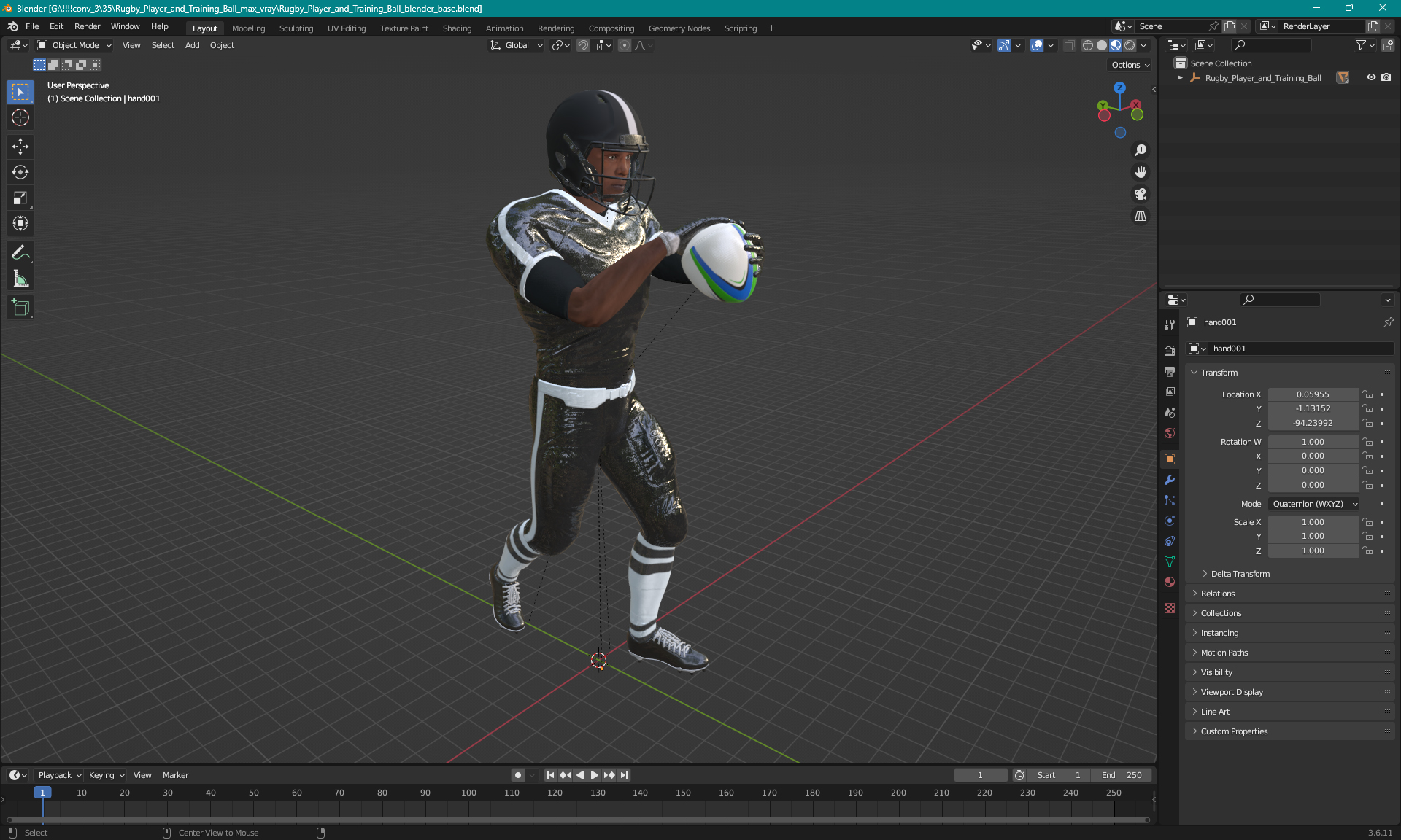 3D model Rugby Player and Training Ball