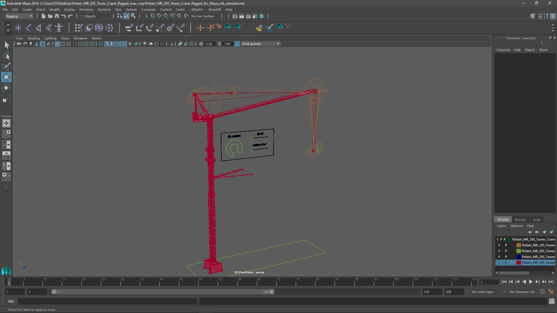 3D Potain MR 295 Tower Crane Rigged for Maya